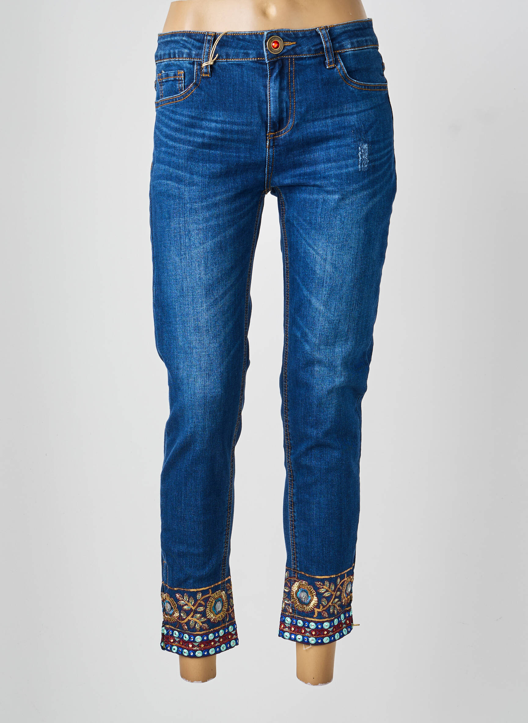 Jeans coupe slim poches bleu DESIGUAL femme