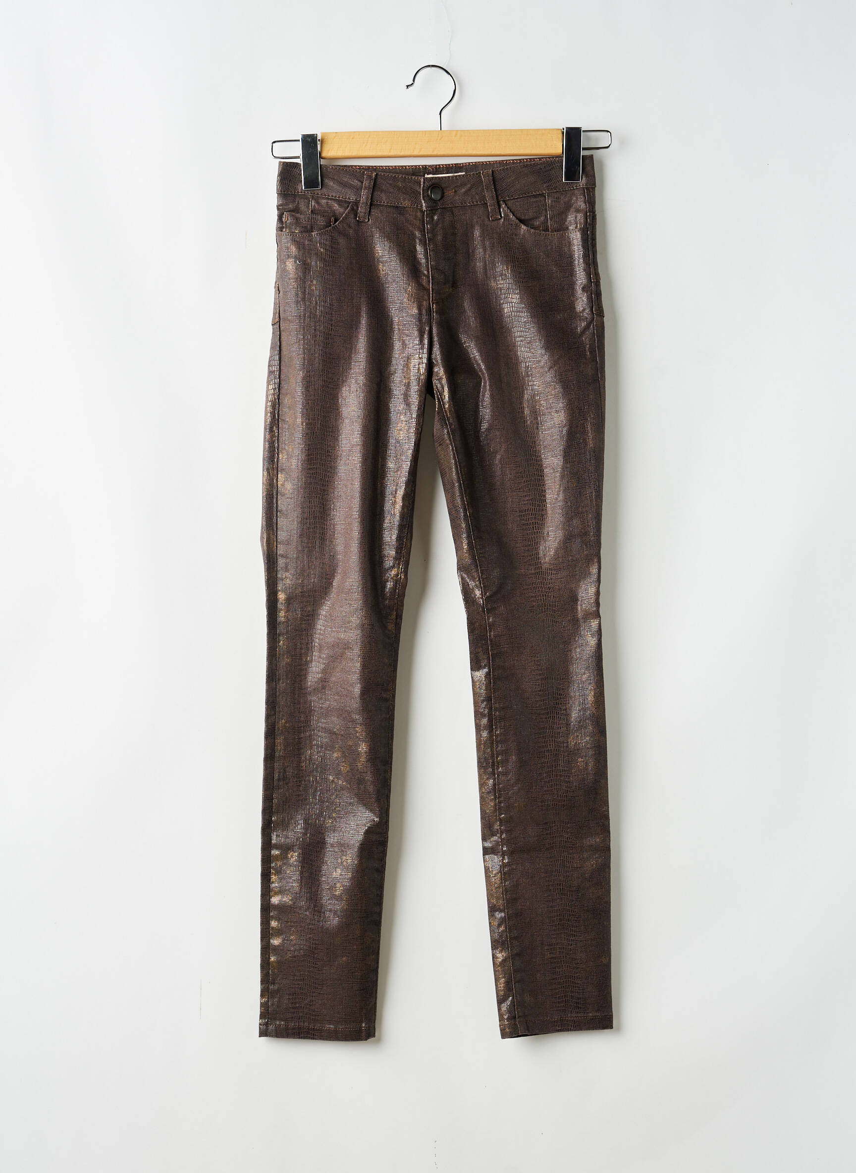 Pantalon slim tissage enduit taille normale marron MAYJUNE femme
