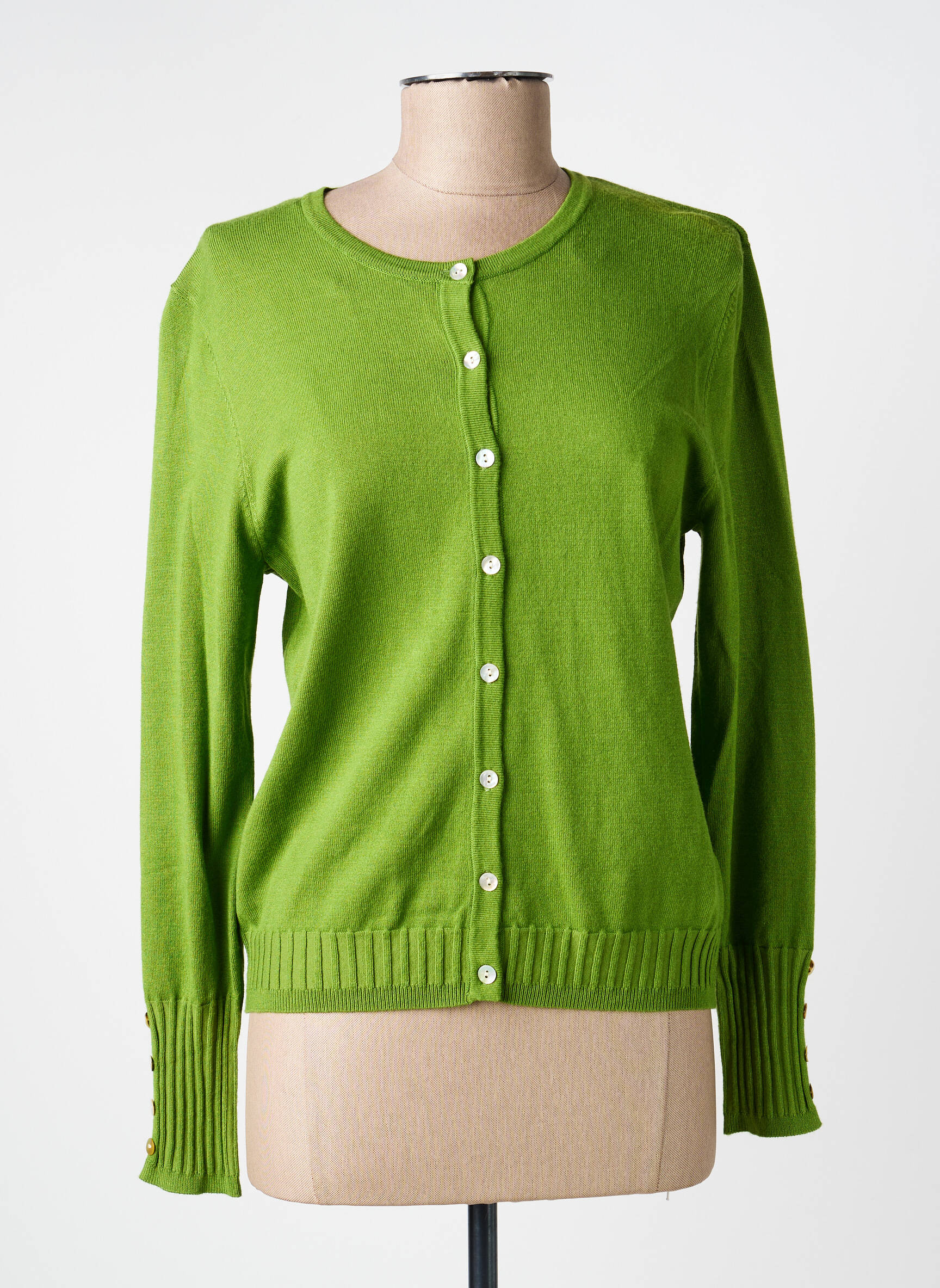 Gilet manches longues col rond vert MARBLE femme