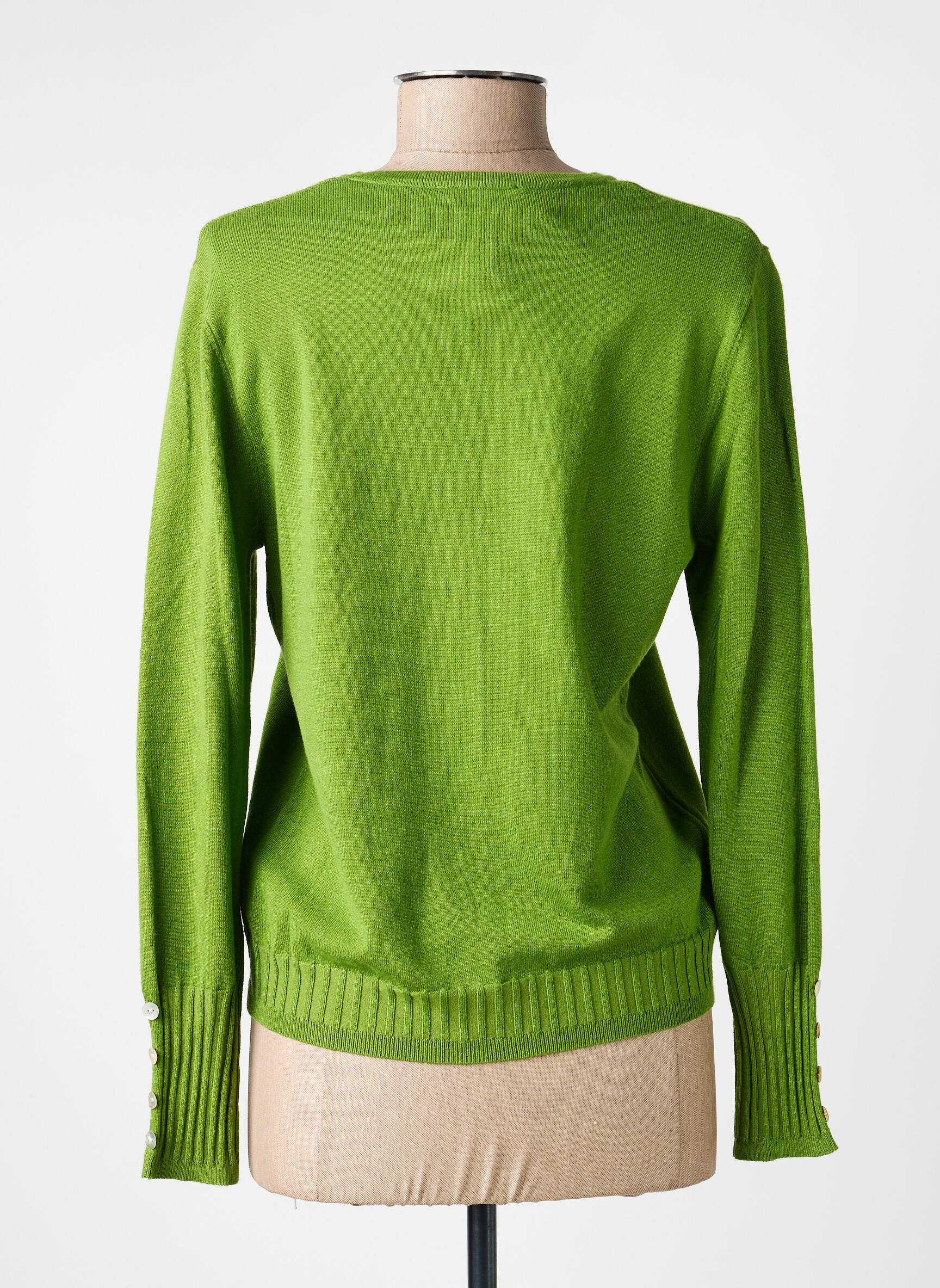 Gilet manches longues col rond vert MARBLE femme