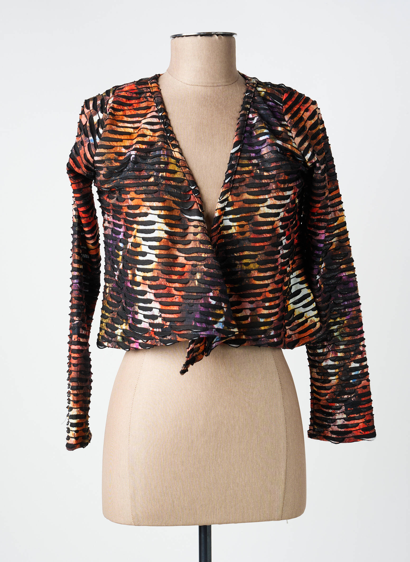 Gilet manches longues col v noir POISSONS BLANCS femme