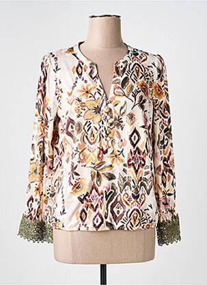 Blouse imprimé fleurs manches longues beige K-DESIGN femme