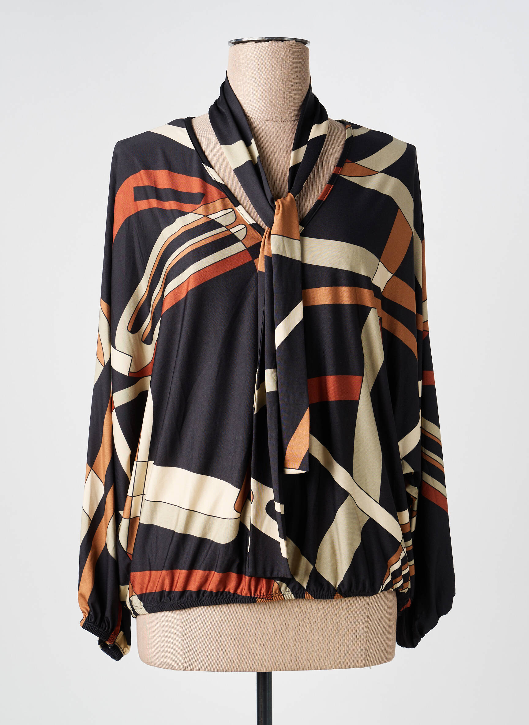 Blouse imprimé fantaisie manches longues noir K-DESIGN femme