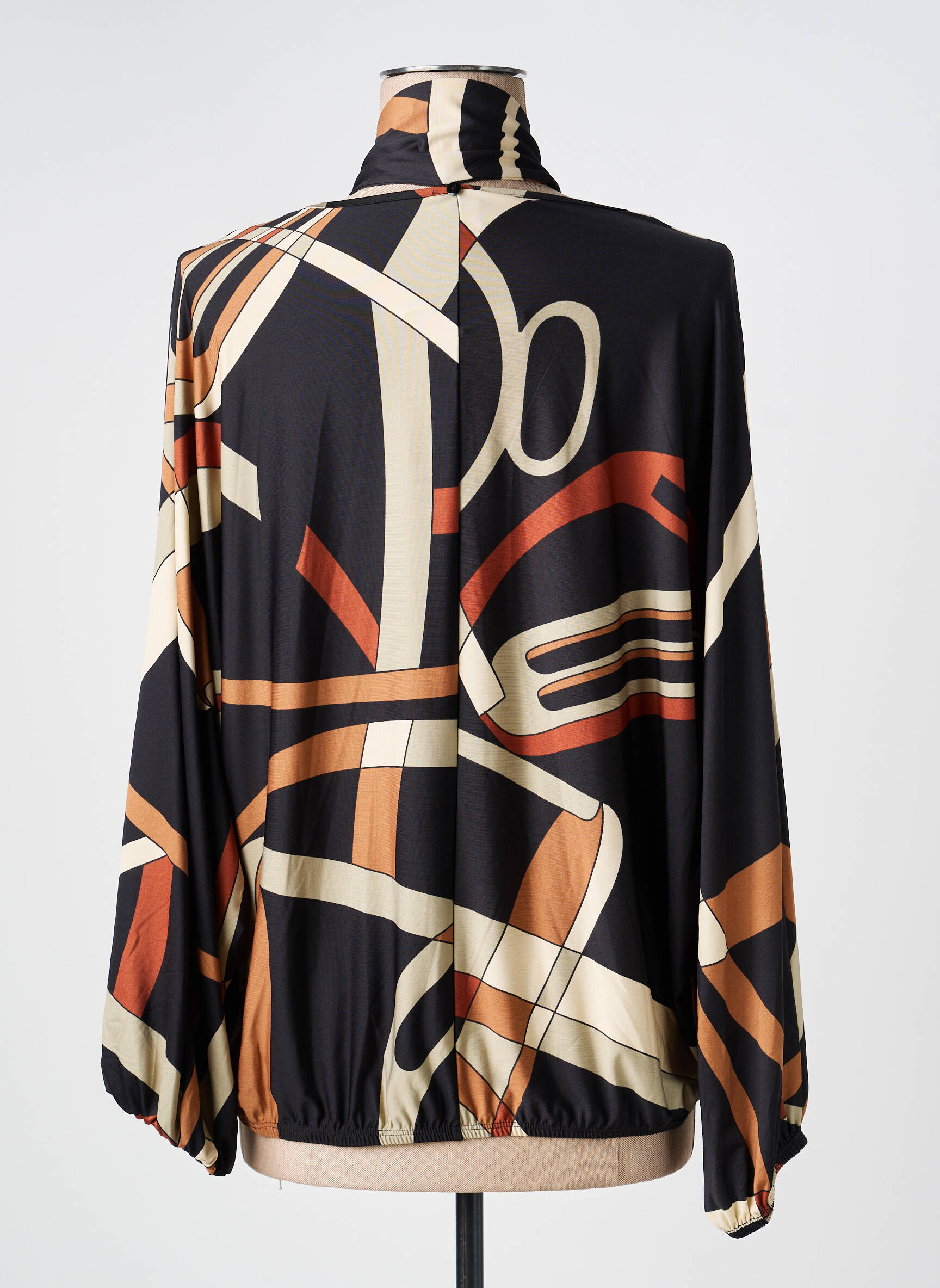 Blouse imprimé fantaisie manches longues noir K-DESIGN femme