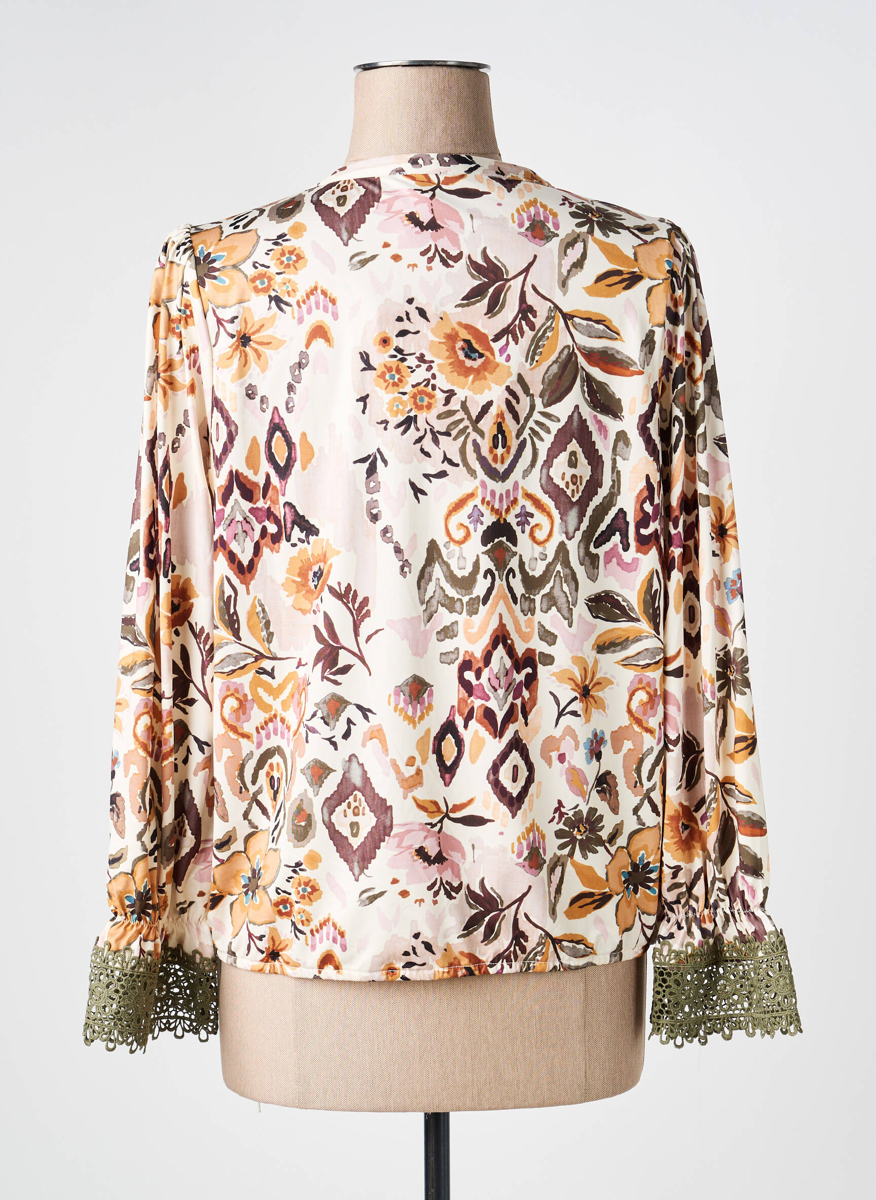 Blouse imprimé fleurs manches longues beige K-DESIGN femme