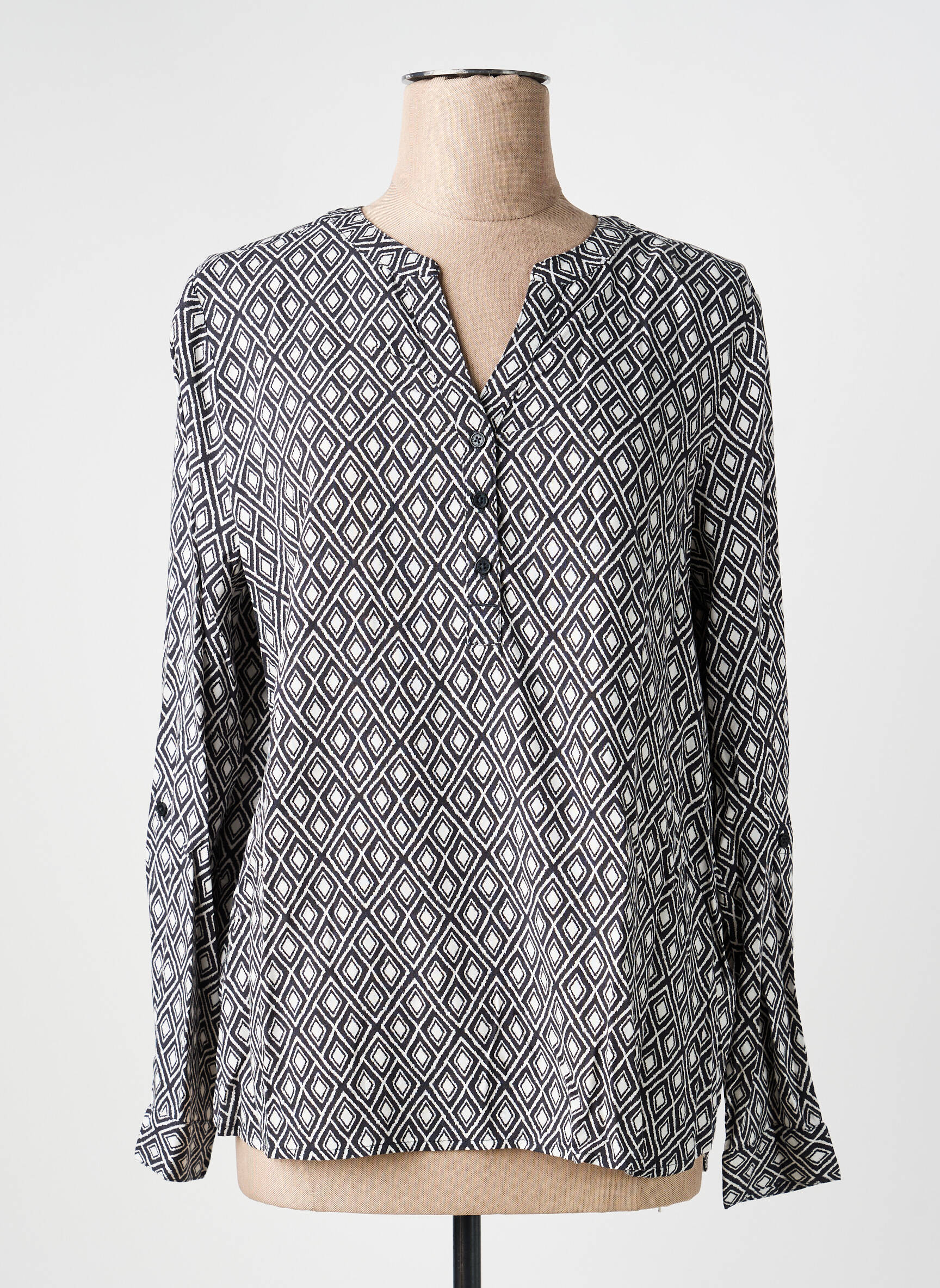 Blouse tissage popeline manches longues noir CECIL femme