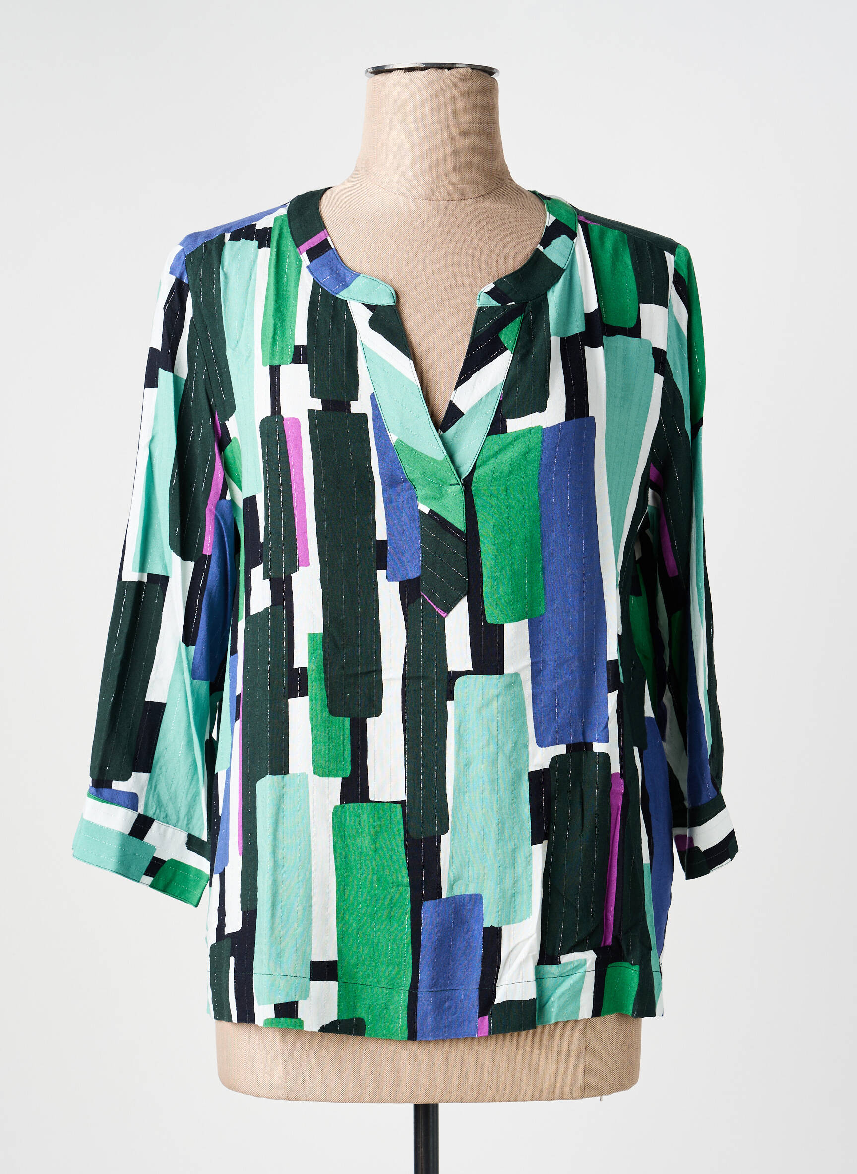 Blouse tissage popeline manches 3/4 vert CECIL femme