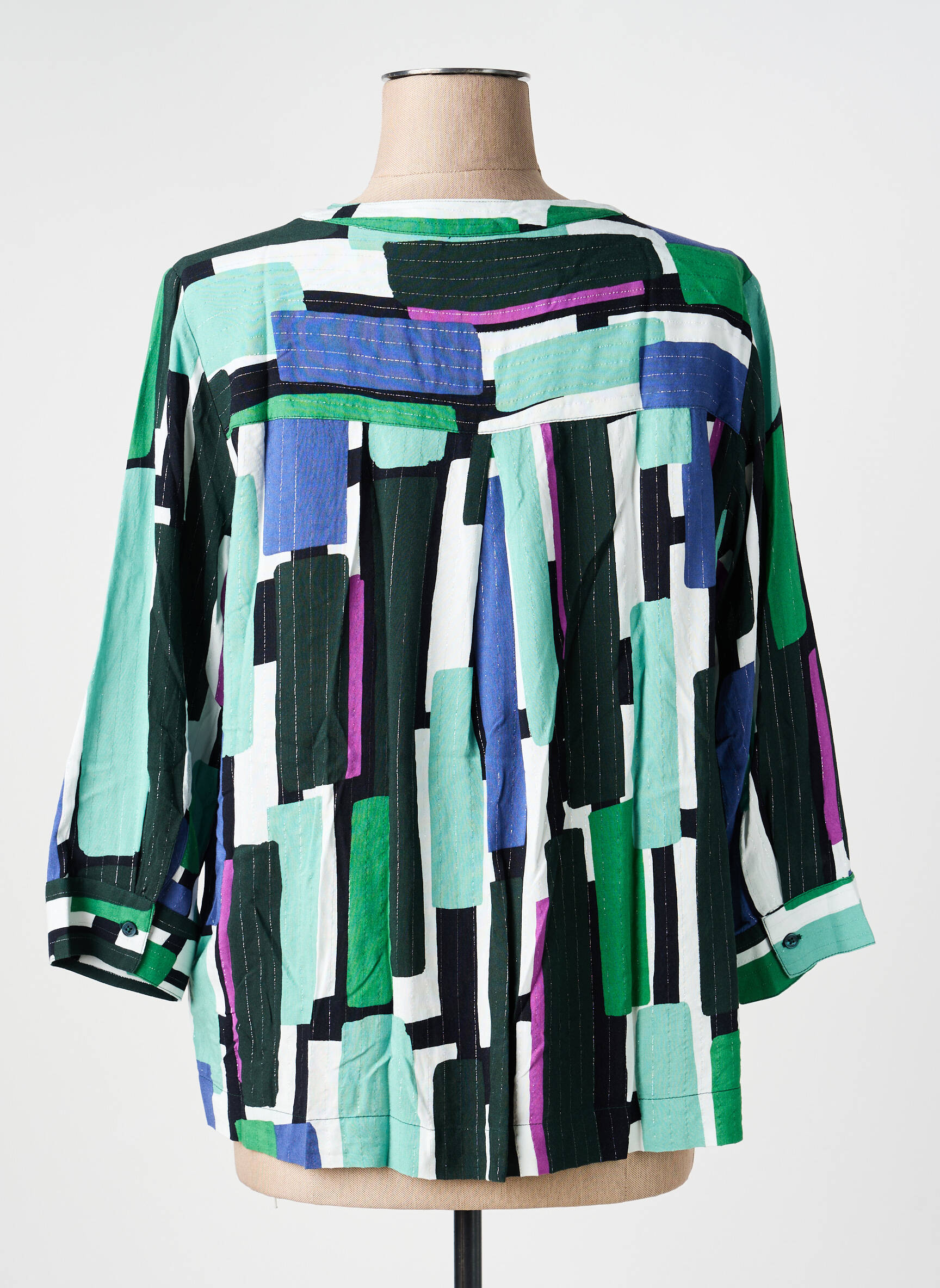 Blouse tissage popeline manches 3/4 vert CECIL femme