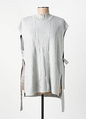 Pull tunique tissage chiné sans manche gris WNT COLLECTION femme