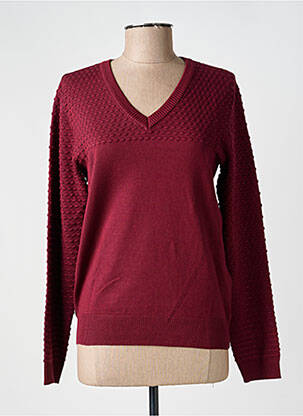 Pull col v manches longues rouge BRANDTEX femme