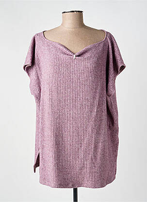 Pull tissage chiné manches courtes violet POISSONS BLANCS femme