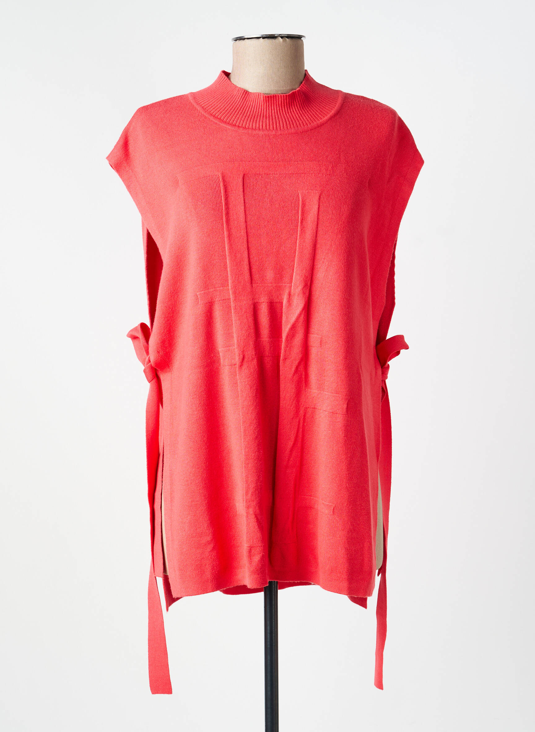 Pull tunique stretch manches courtes rouge WNT COLLECTION femme