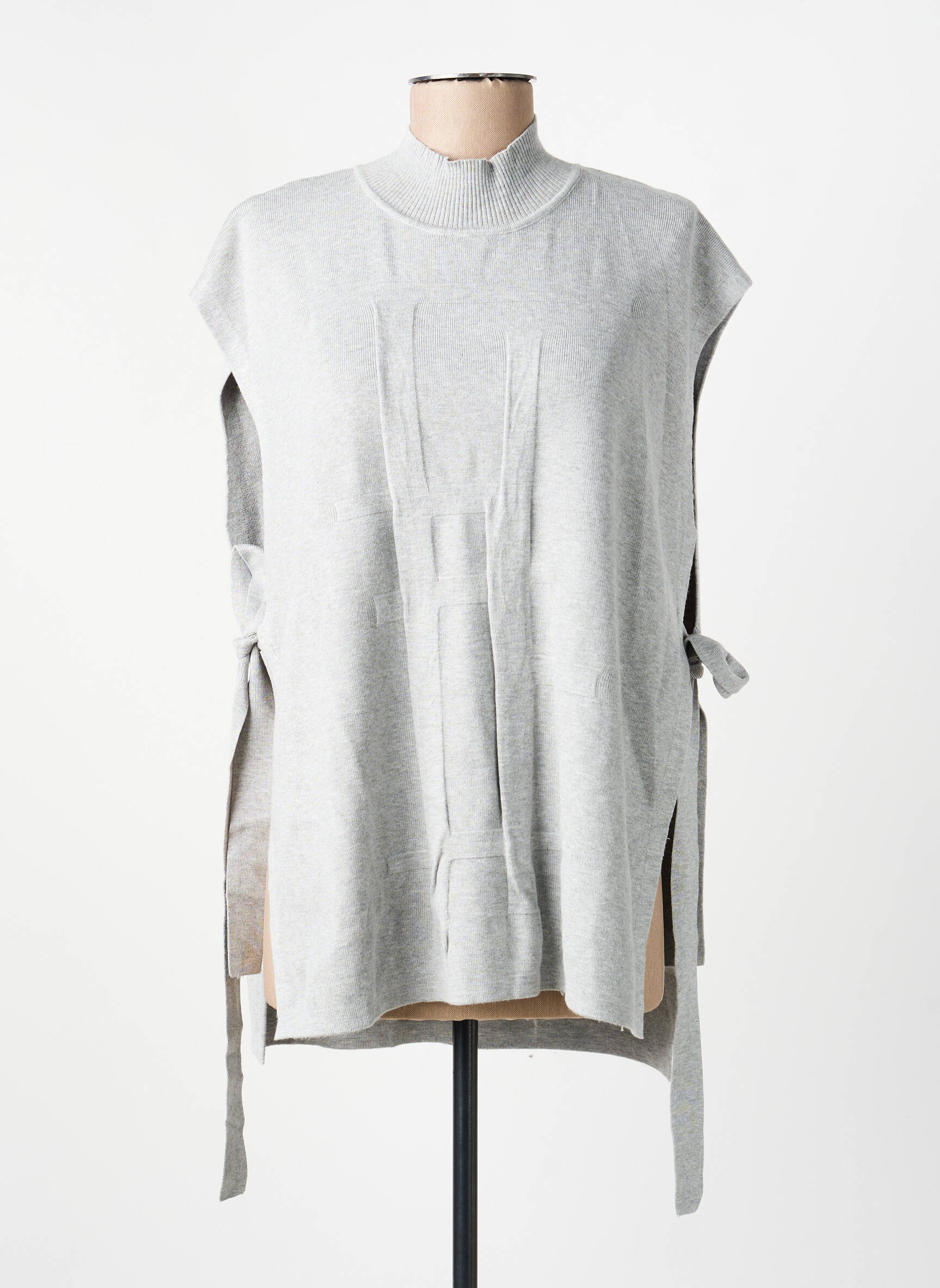 Pull tunique tissage chiné sans manche gris WNT COLLECTION femme