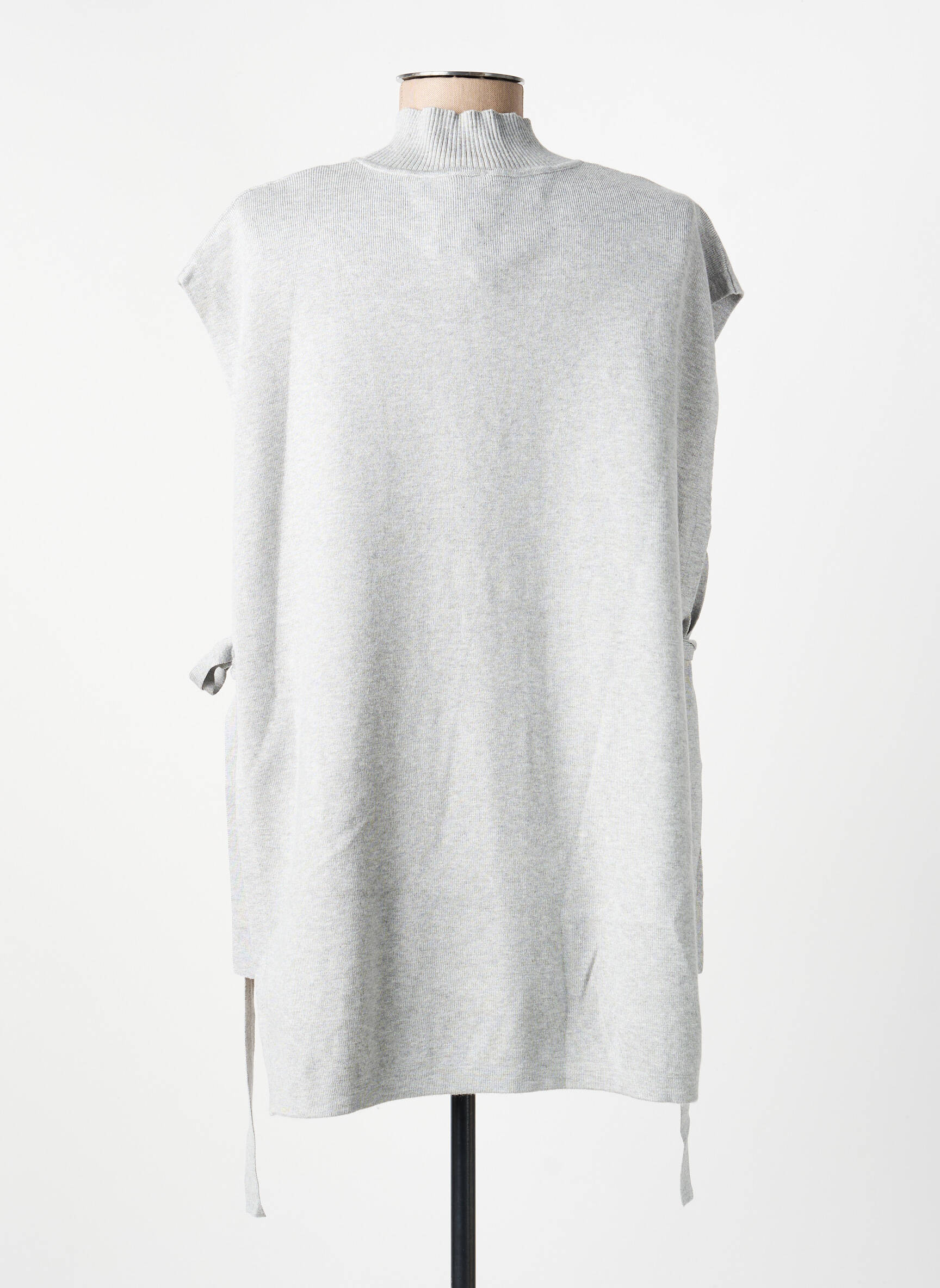 Pull tunique tissage chiné sans manche gris WNT COLLECTION femme