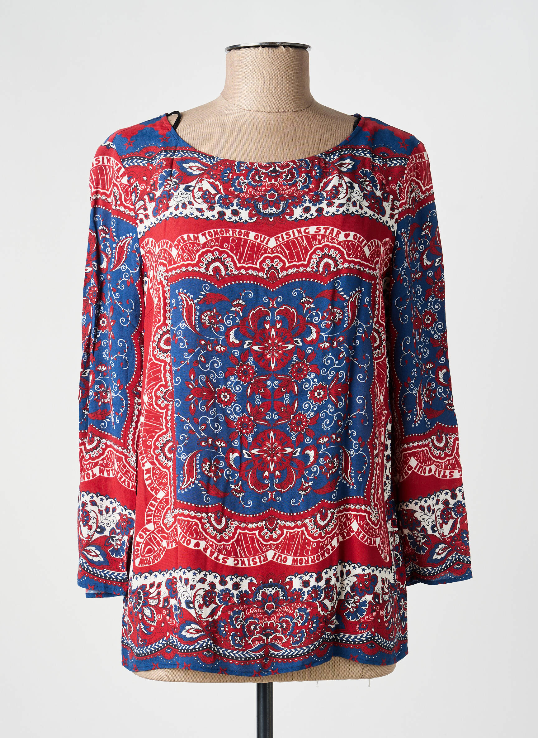 Blouse tissage popeline manches 3/4 rouge OUI femme