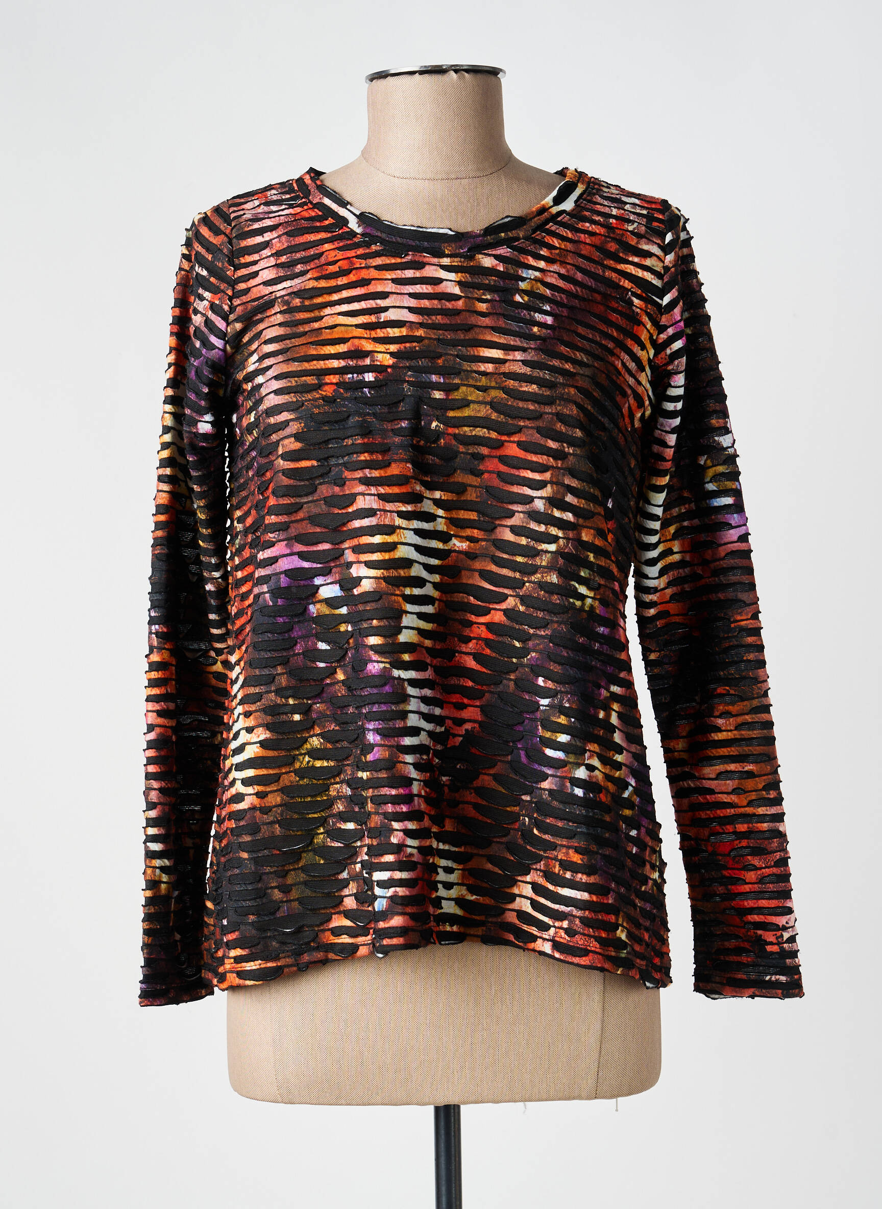 T-shirt manches longues manches longues noir POISSONS BLANCS femme