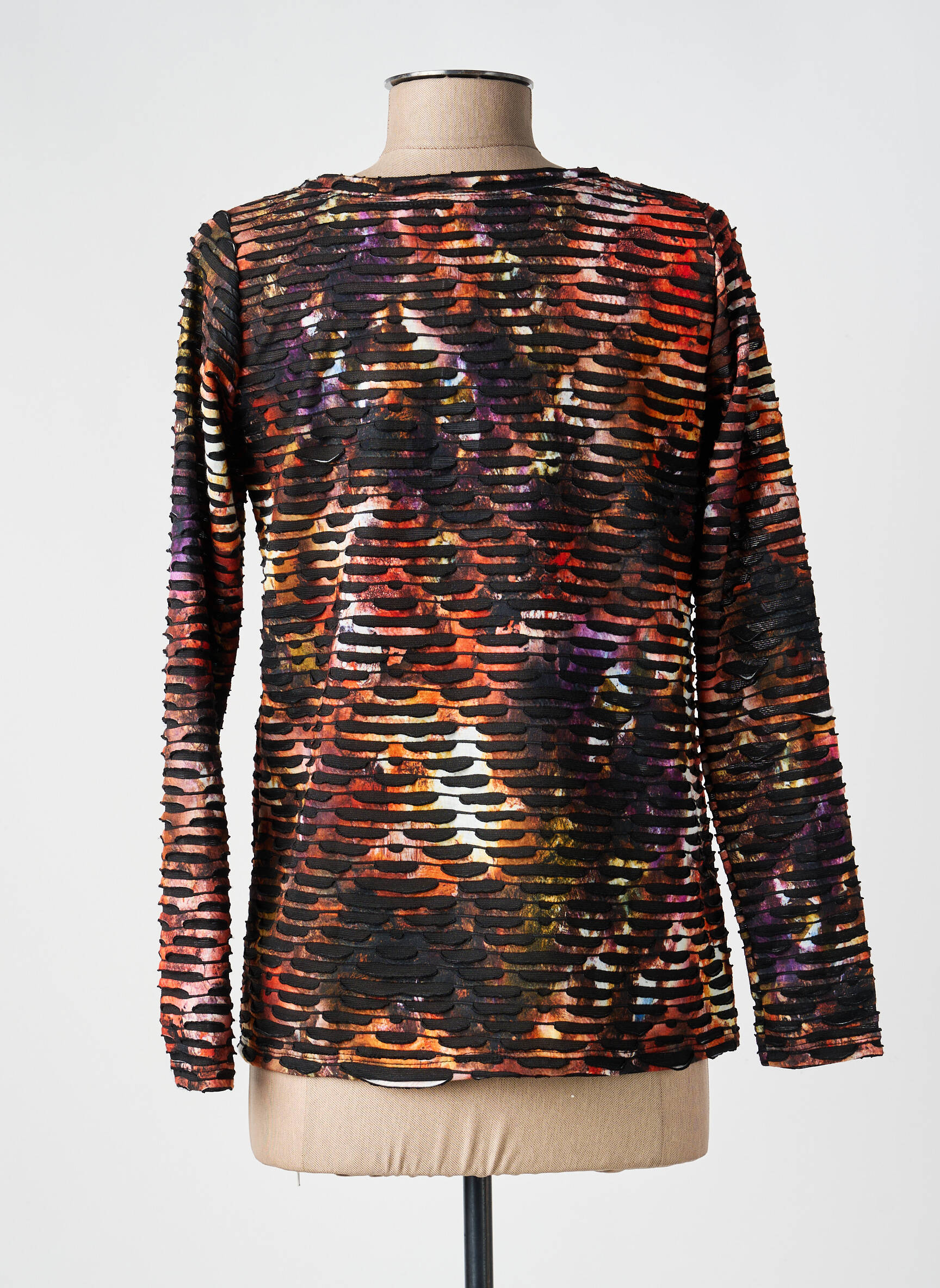 T-shirt manches longues manches longues noir POISSONS BLANCS femme