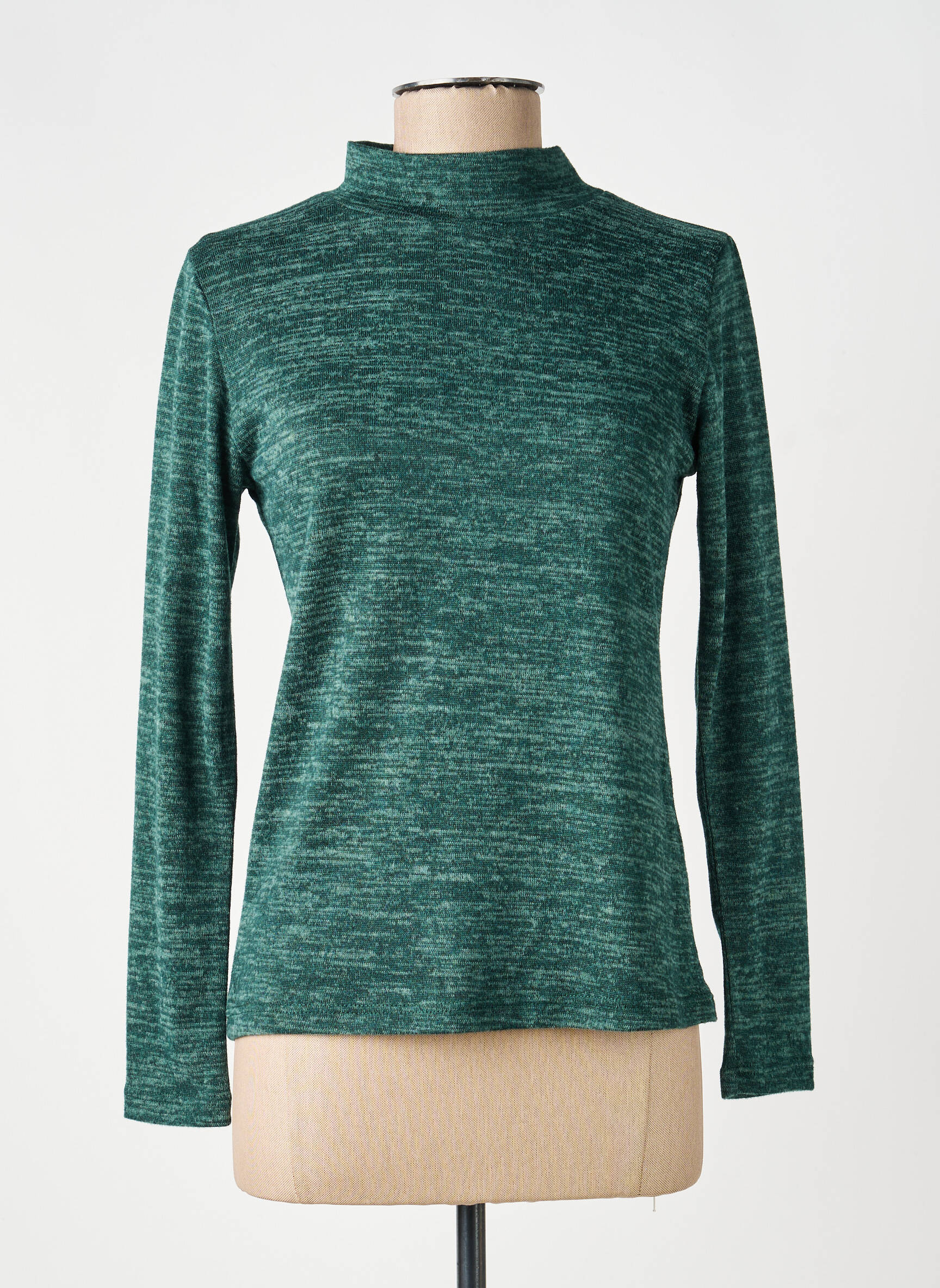 Pull tissage chiné manches longues vert TELMAIL femme