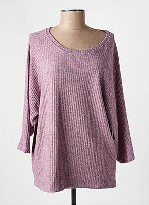 Pull tissage chiné manches longues violet POISSONS BLANCS femme