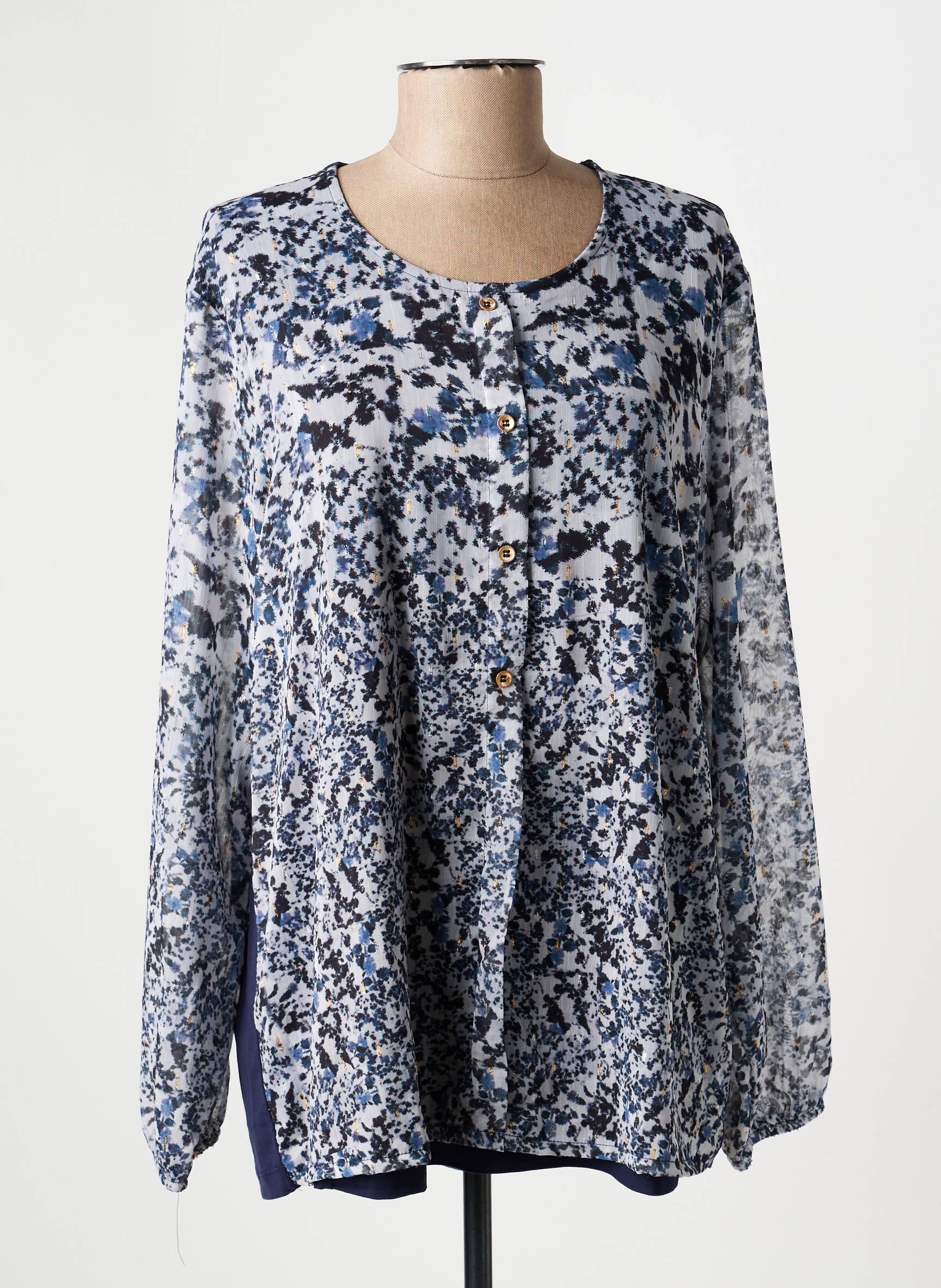 Blouse imprimé fantaisie manches longues bleu BAGORAZ femme