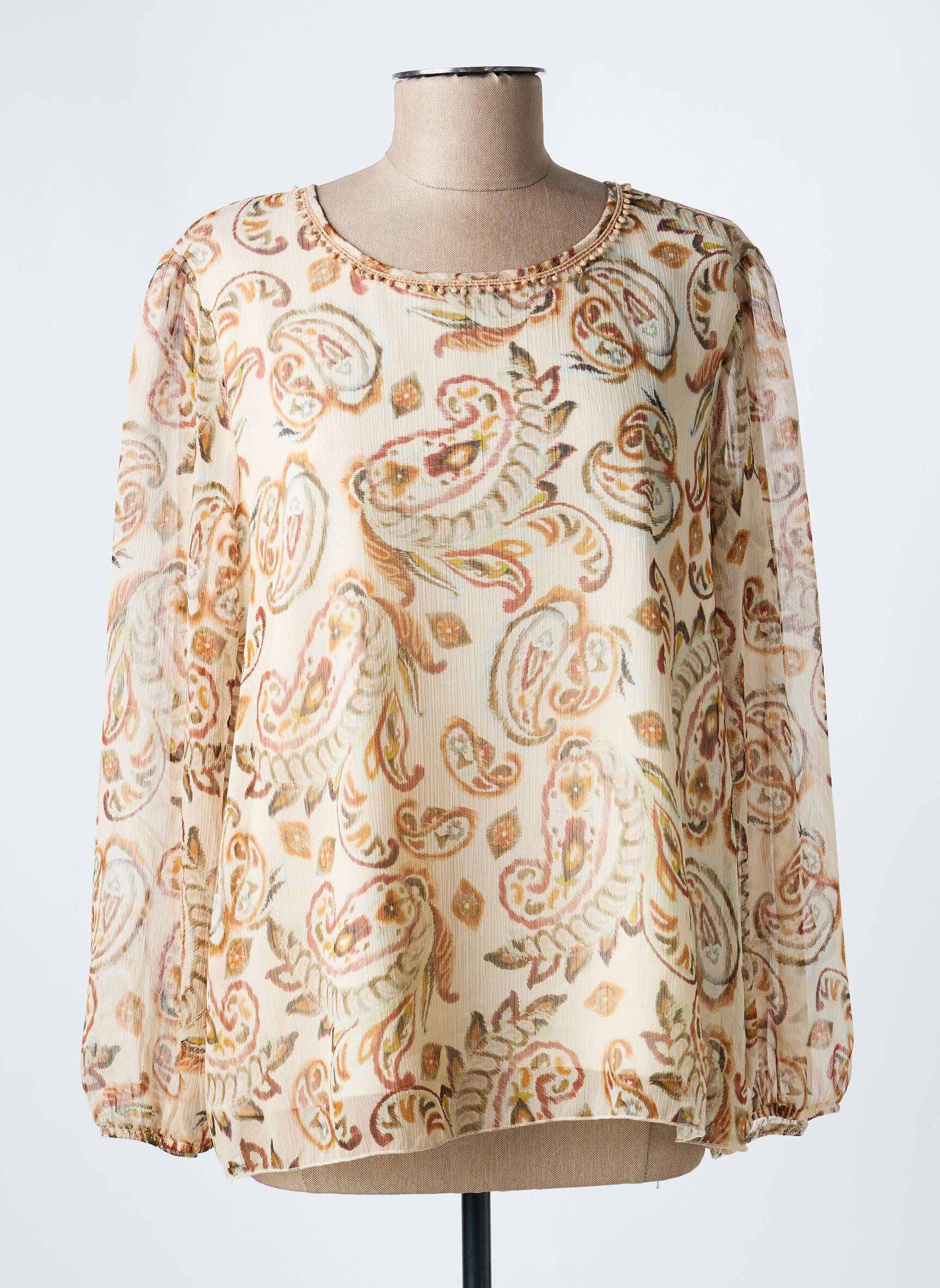 Blouse col rond manches longues beige COMME ÇA femme