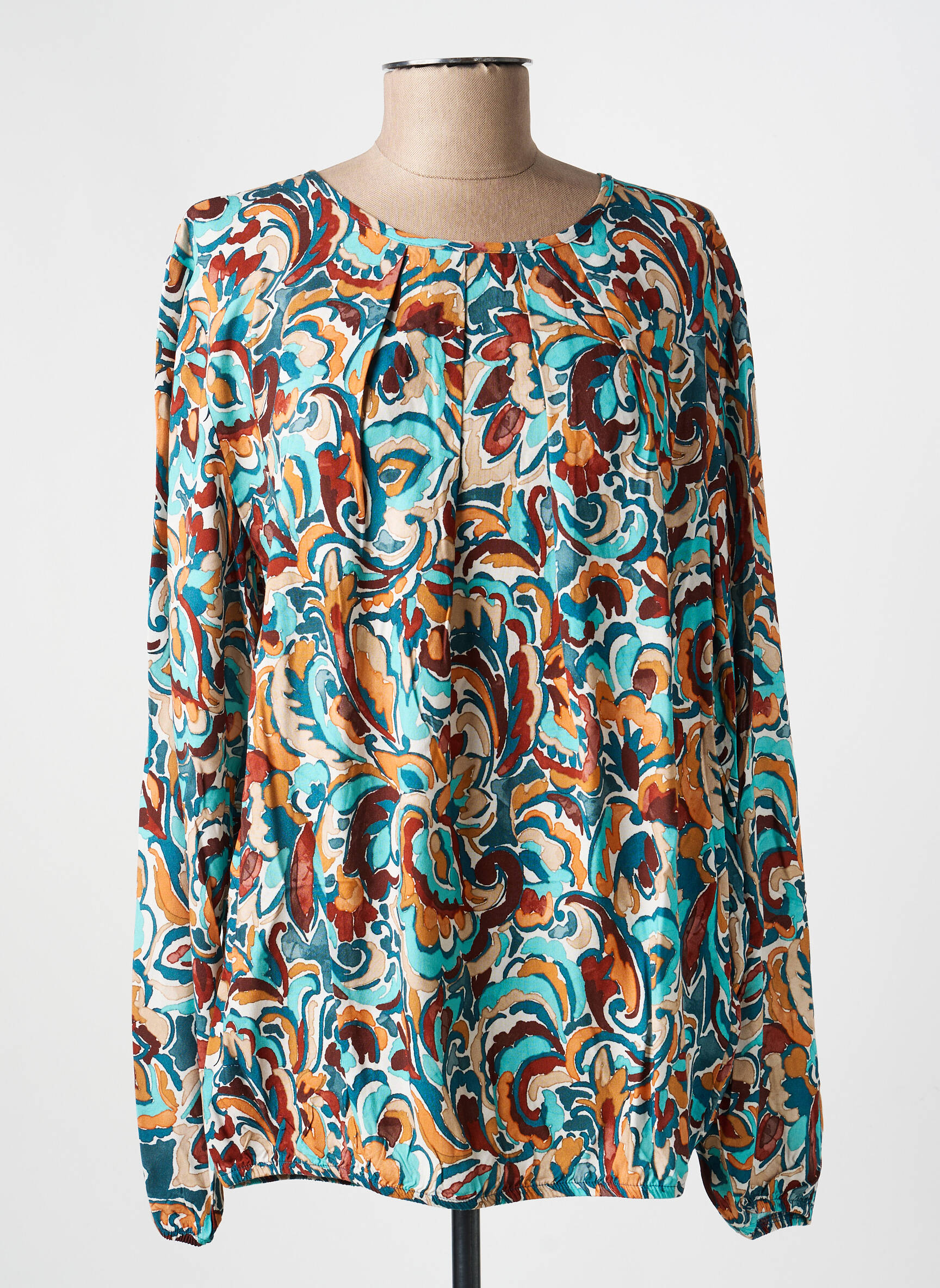 Blouse tissage popeline manches longues bleu HAJO femme