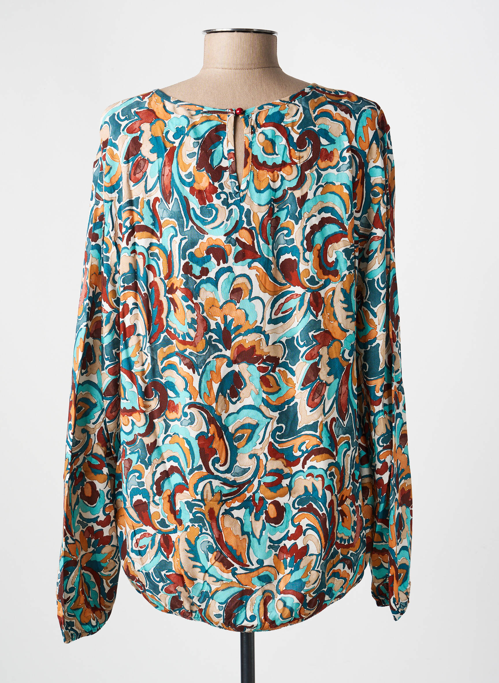 Blouse tissage popeline manches longues bleu HAJO femme