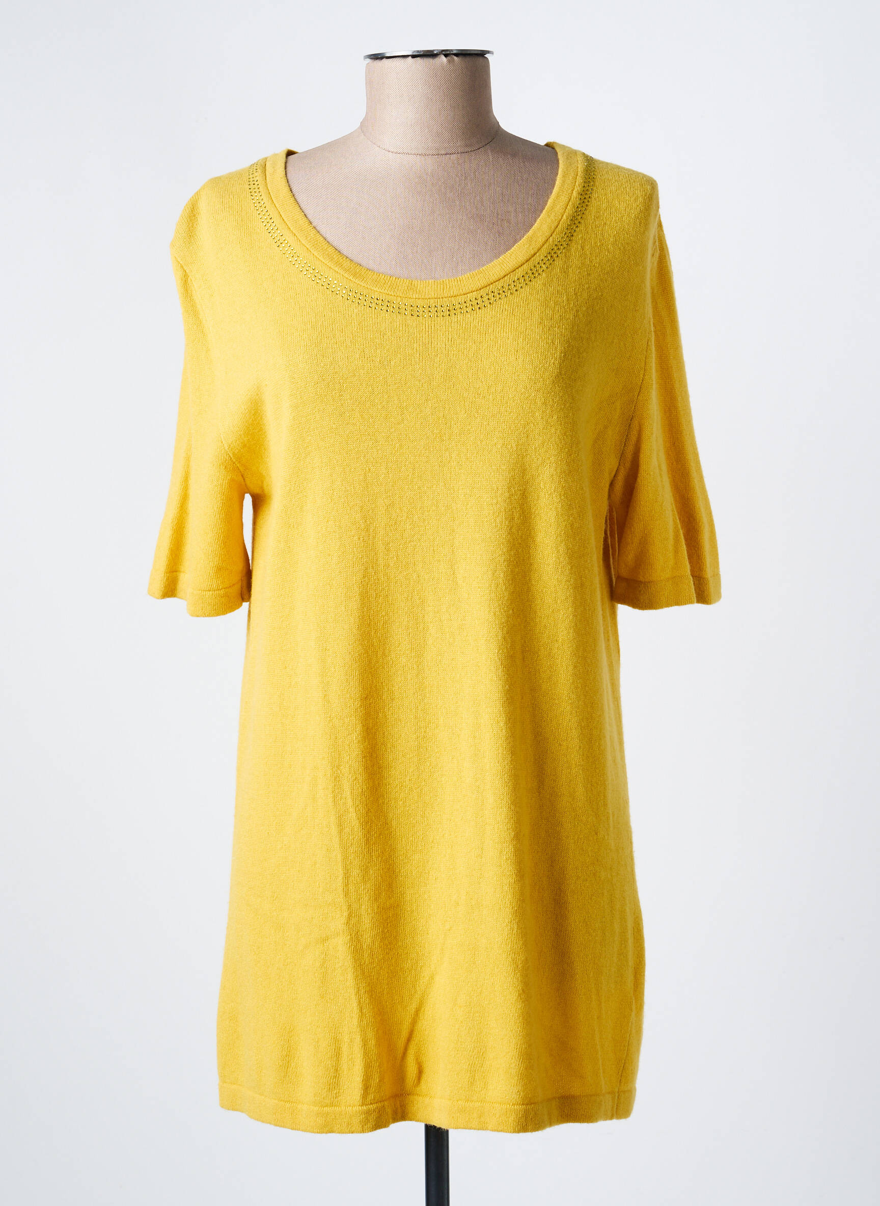 Pull tunique stretch manches courtes jaune FUEGOLITA femme
