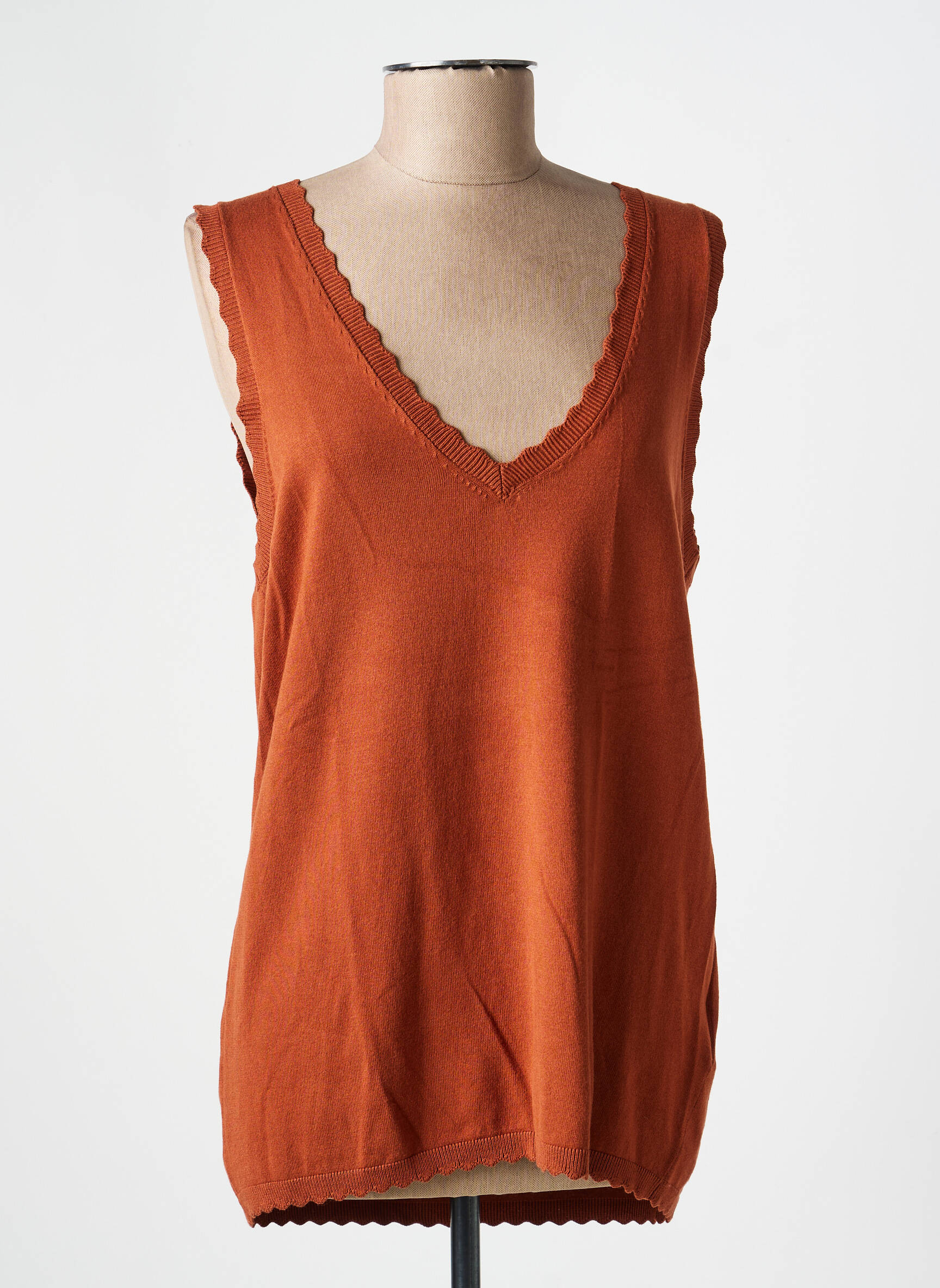 Top stretch sans manche marron OUI femme
