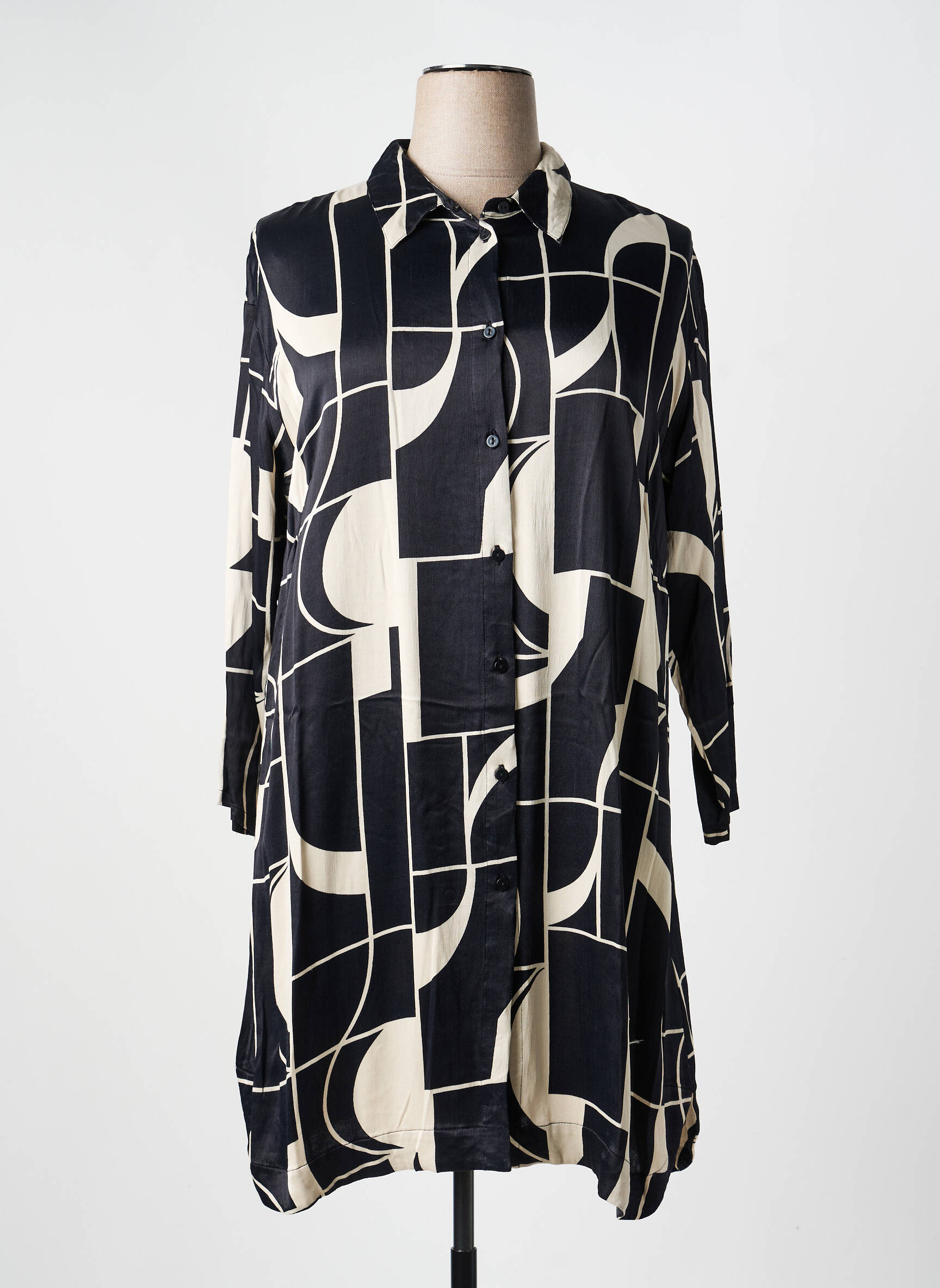 Robe mi-longue coupe fluide manches longues noir CISO femme