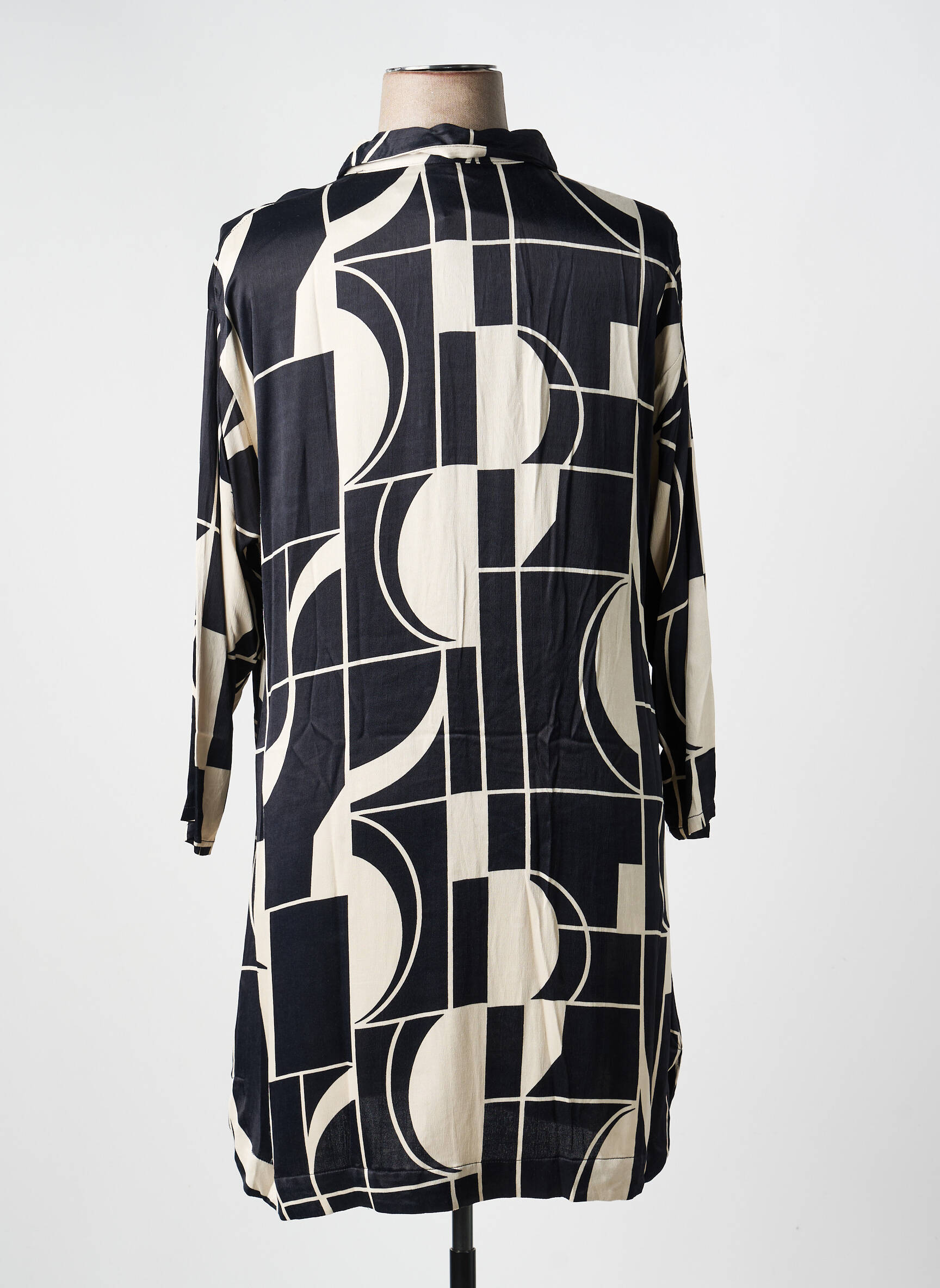 Robe mi-longue coupe fluide manches longues noir CISO femme