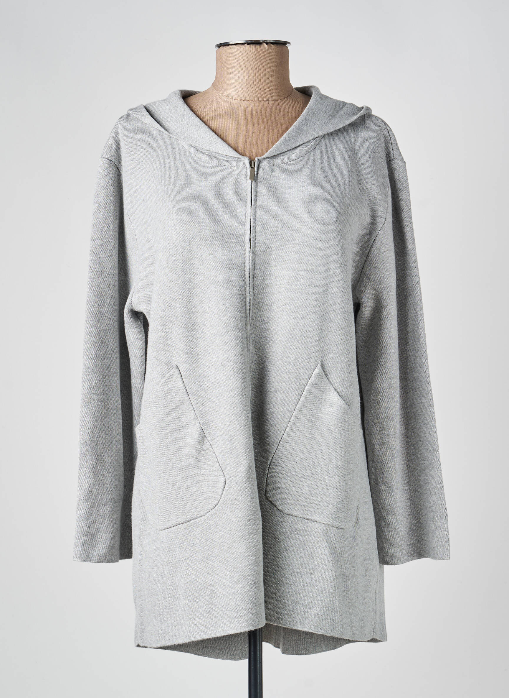 Gilet manches longues col v gris MINKA DESIGN femme