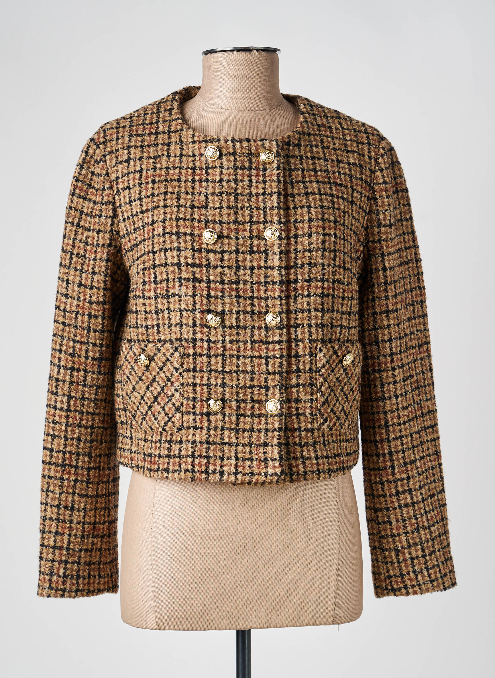Manteau court coupe droite sans capuche beige OUI femme