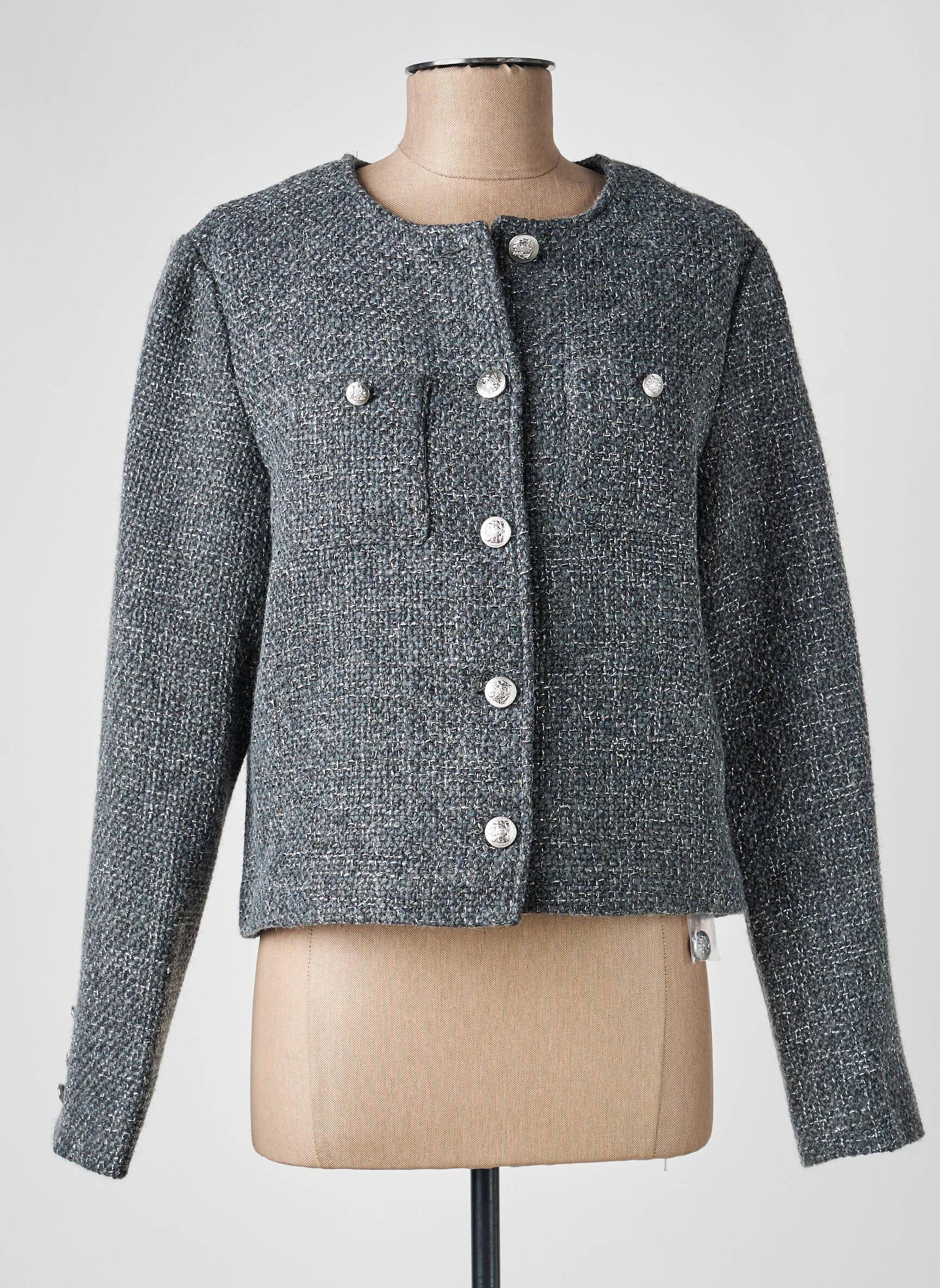 Veste casual col rond gris JULIE GUERLANDE femme