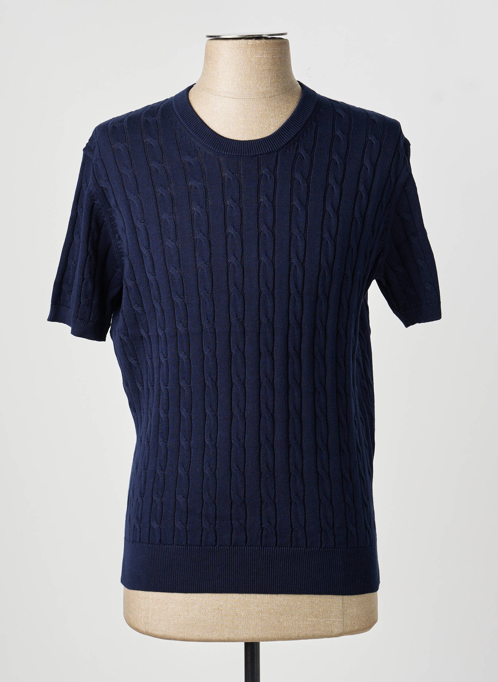 Pull col rond manches courtes bleu IMPERIAL homme