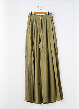 Pantalon flare fermeture zippée sous rabat boutonné vert DIXIE femme