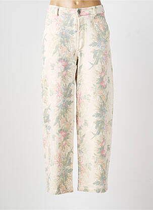 Pantalon droit fermeture zippée sous rabat boutonné beige DIXIE femme