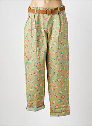 Pantalon droit fermeture zippée sous rabat boutonné vert DIXIE femme