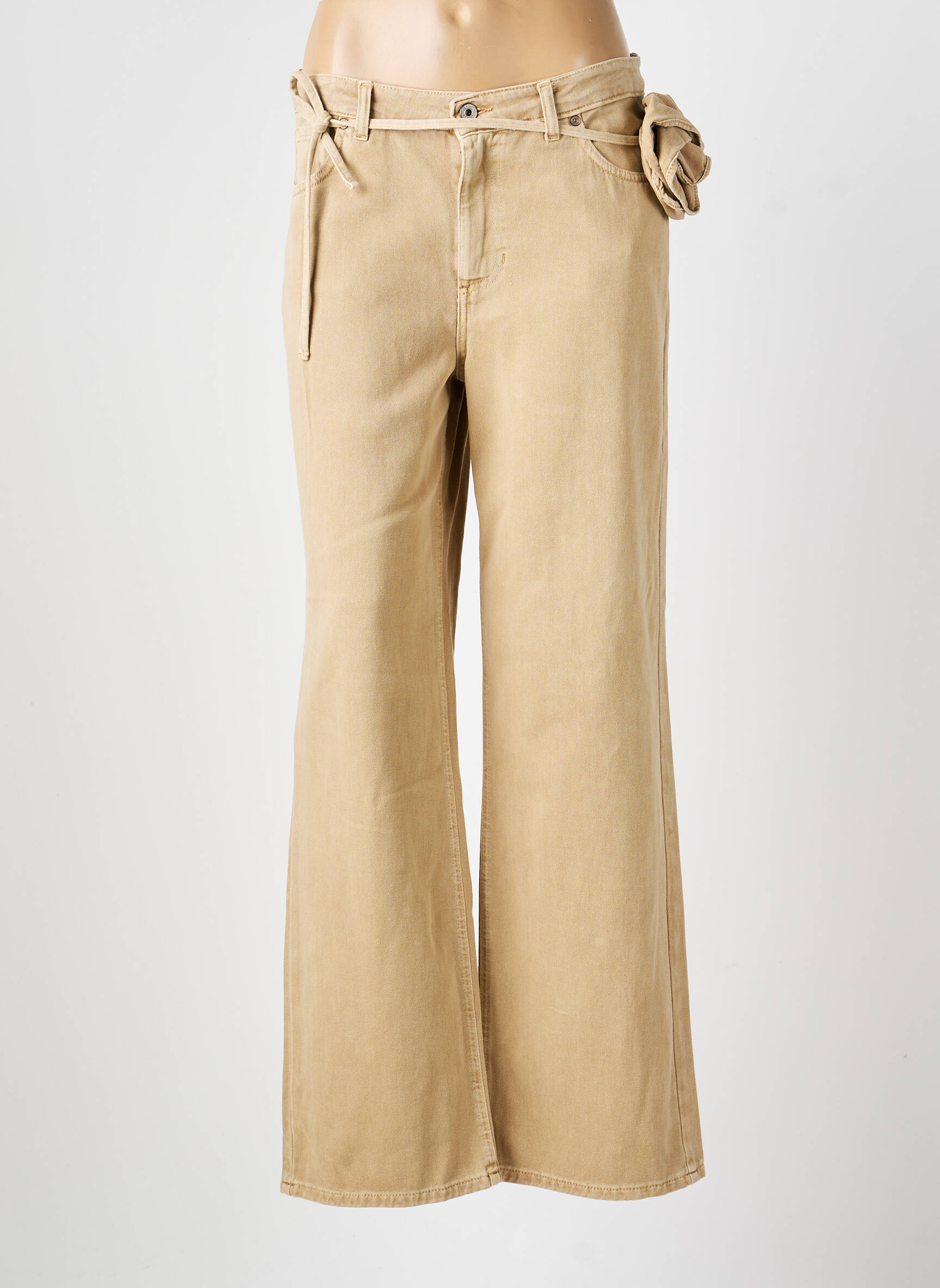 Pantalon flare fermeture zippée sous rabat boutonné beige DIXIE femme