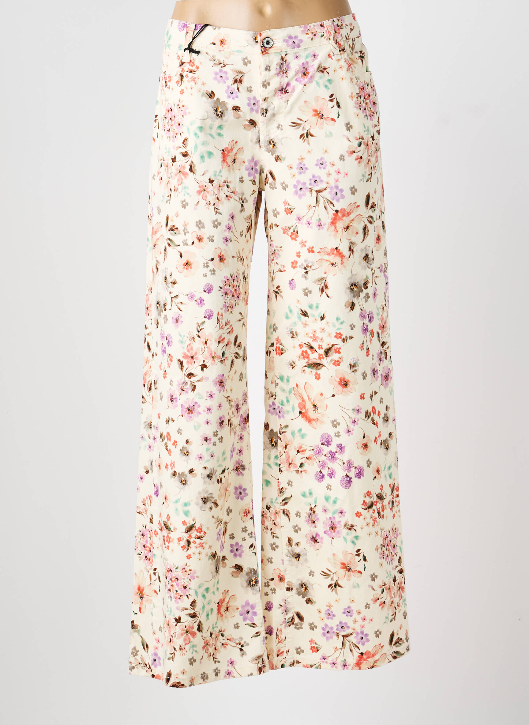 Pantalon flare fermeture zippée sous rabat boutonné beige PLEASE femme