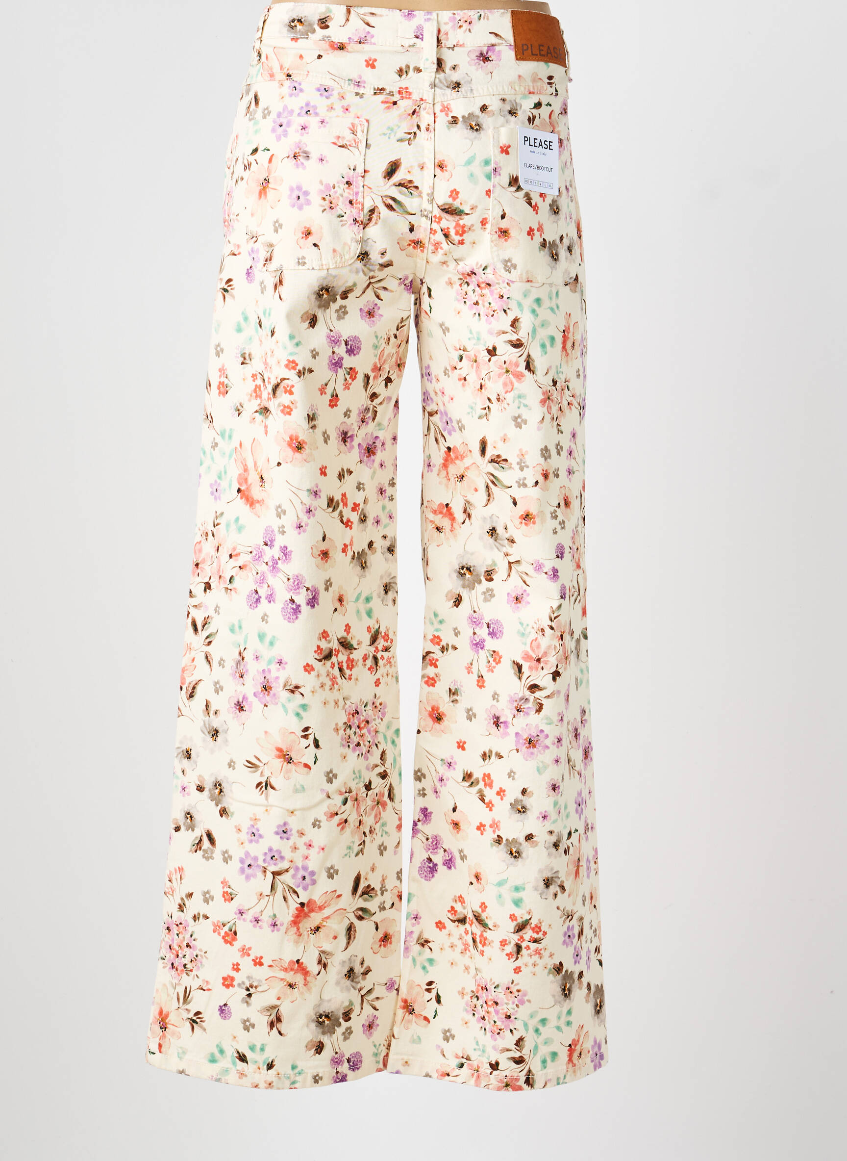 Pantalon flare fermeture zippée sous rabat boutonné beige PLEASE femme