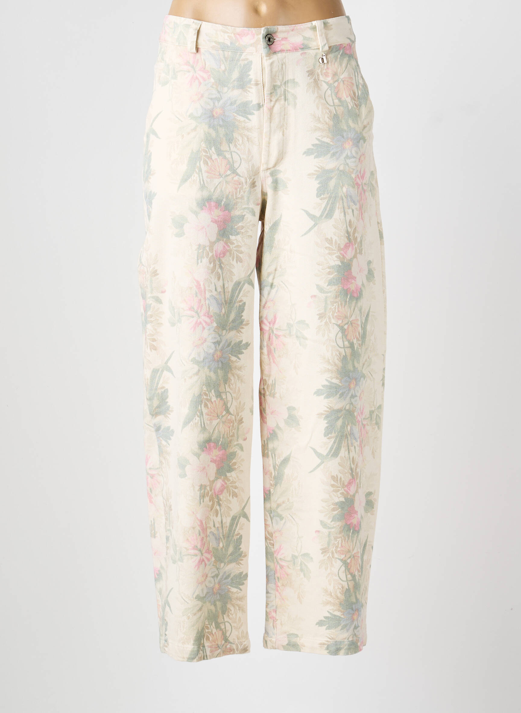 Pantalon droit fermeture zippée sous rabat boutonné beige DIXIE femme