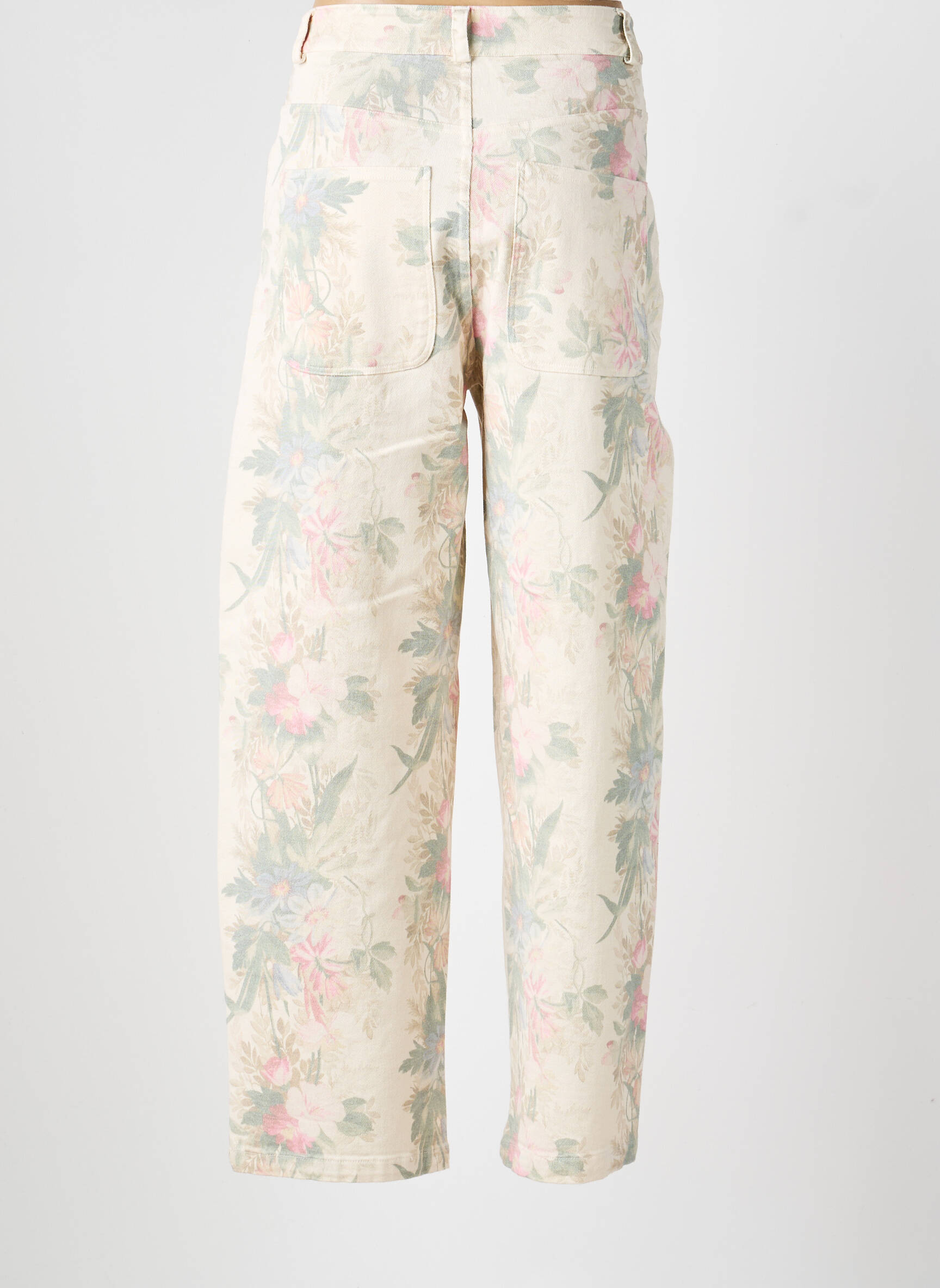 Pantalon droit fermeture zippée sous rabat boutonné beige DIXIE femme