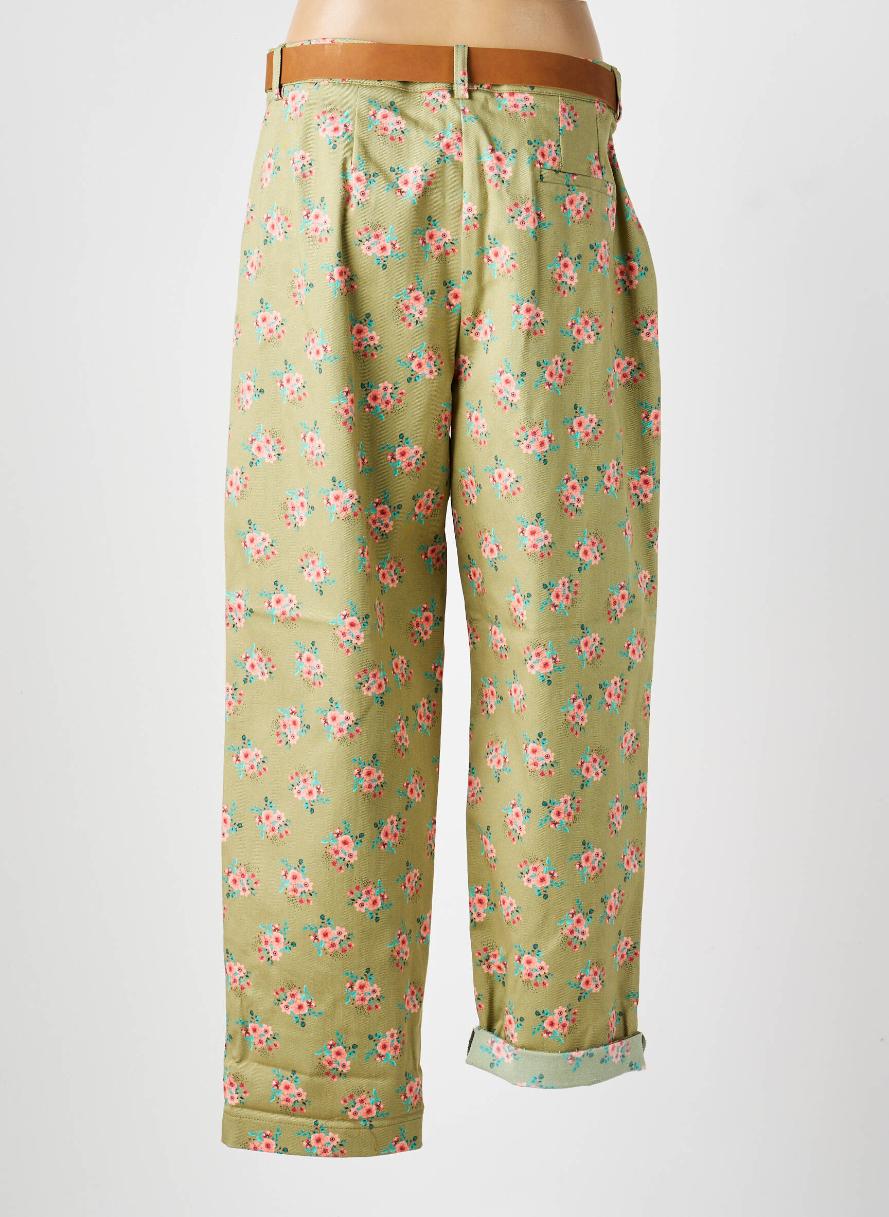 Pantalon droit fermeture zippée sous rabat boutonné vert DIXIE femme