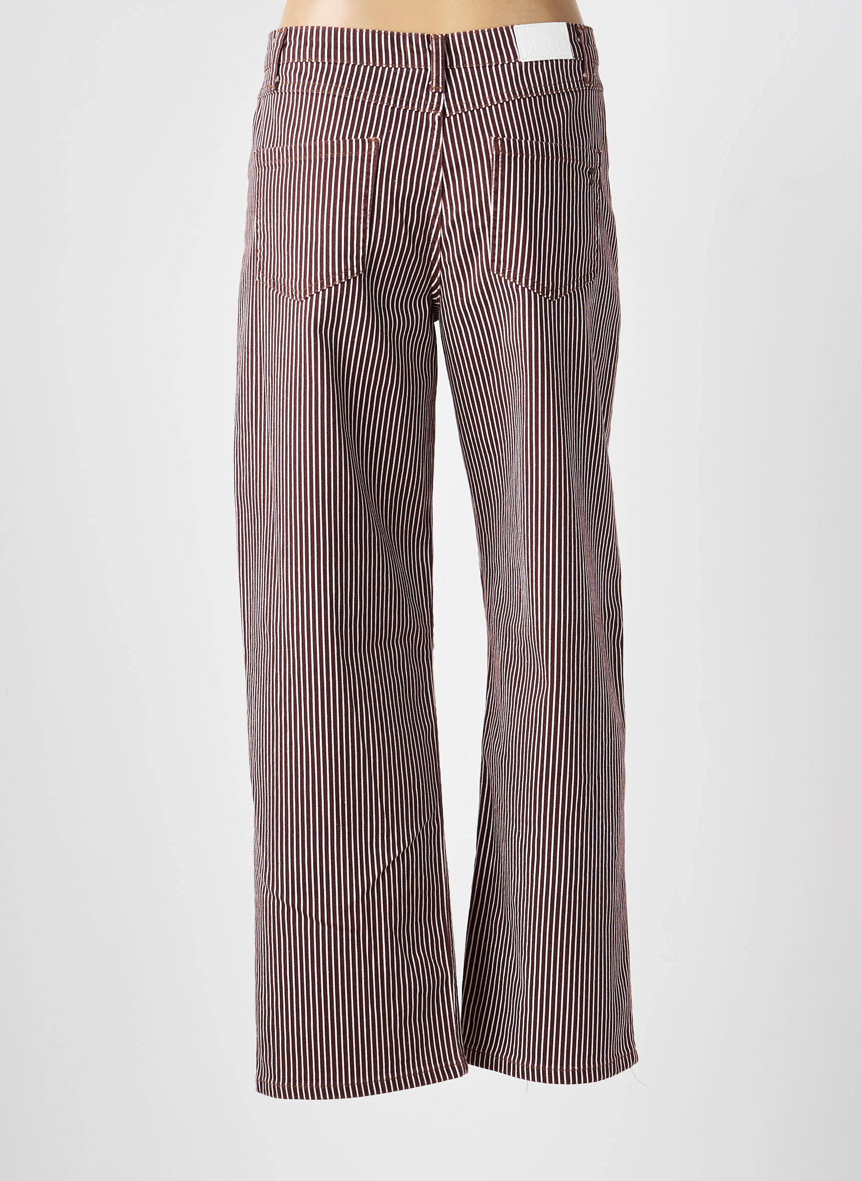 Pantalon droit fermeture zippée sous rabat boutonné marron PLEASE femme