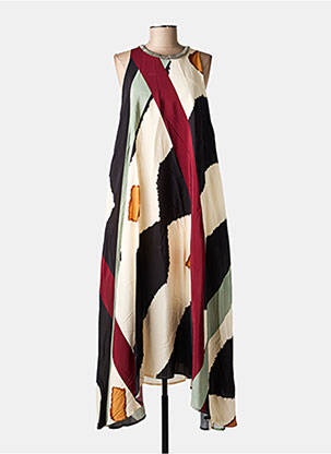 Robe longue imprimé fantaisie sans manche beige DIXIE femme