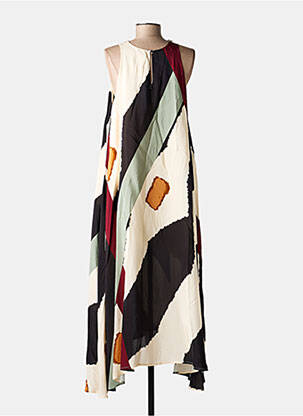 Robe longue imprimé fantaisie sans manche beige DIXIE femme