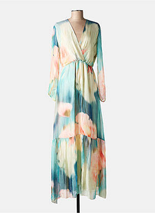 Robe longue imprimé fantaisie manches longues bleu DIXIE femme