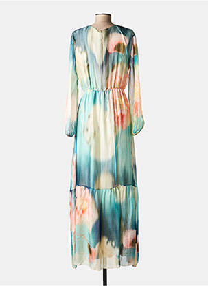 Robe longue imprimé fantaisie manches longues bleu DIXIE femme