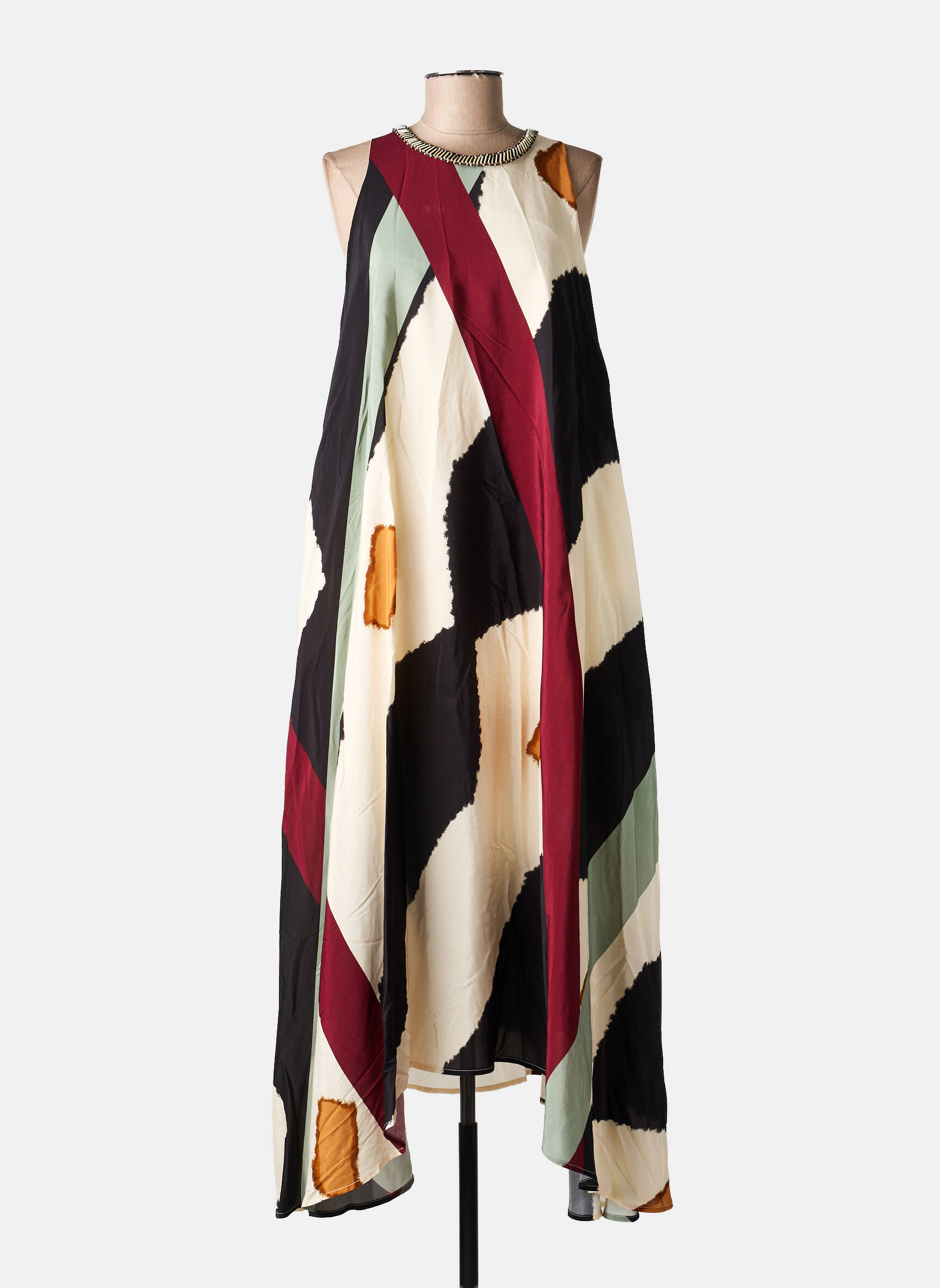 Robe longue imprimé fantaisie sans manche beige DIXIE femme